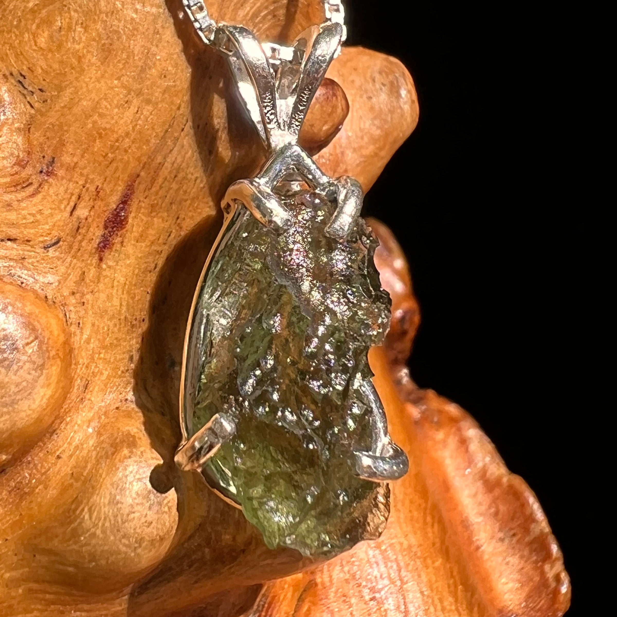 Raw Moldavite Pendant Sterling Silver #8631-Moldavite Life