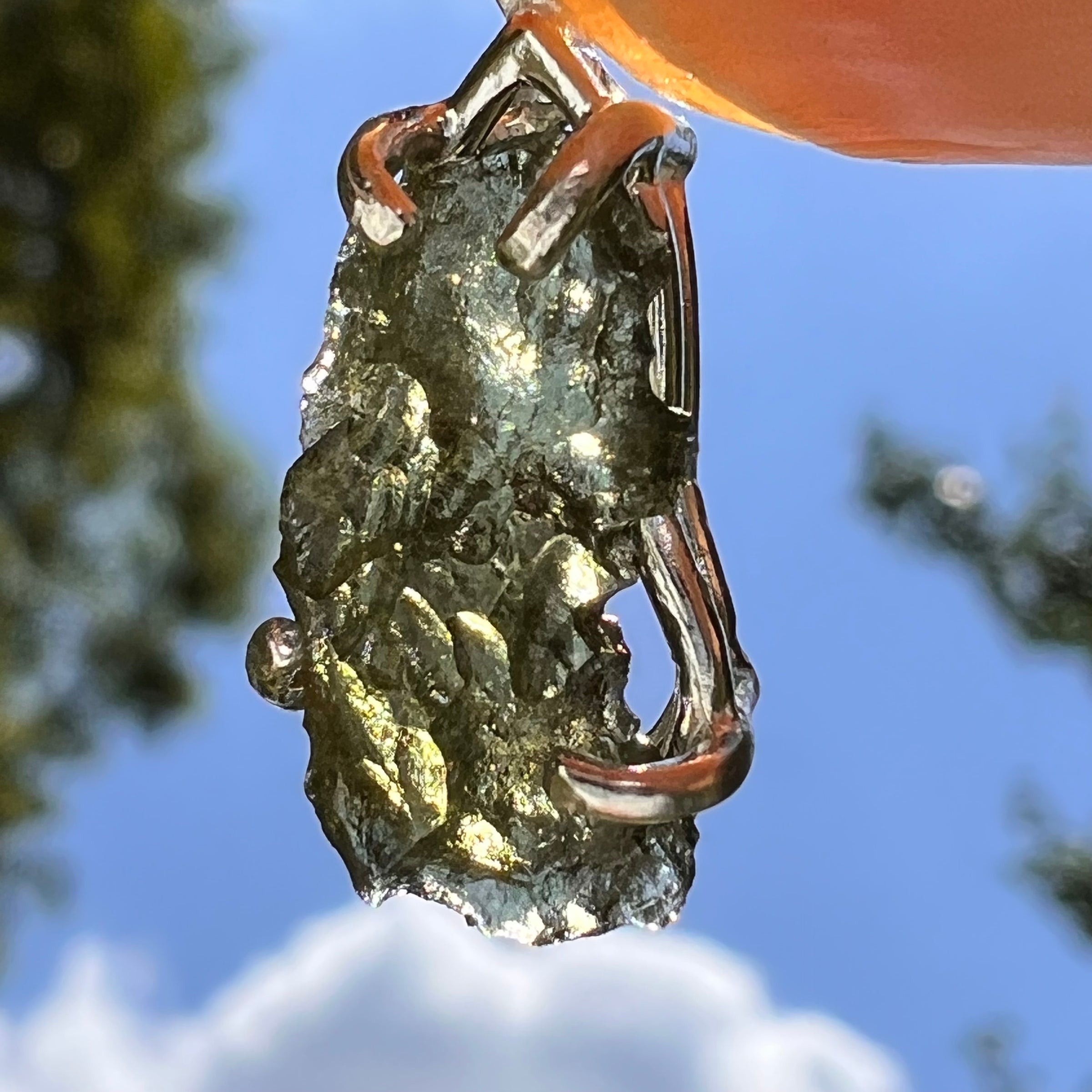 Raw Moldavite Pendant Sterling Silver #8631-Moldavite Life