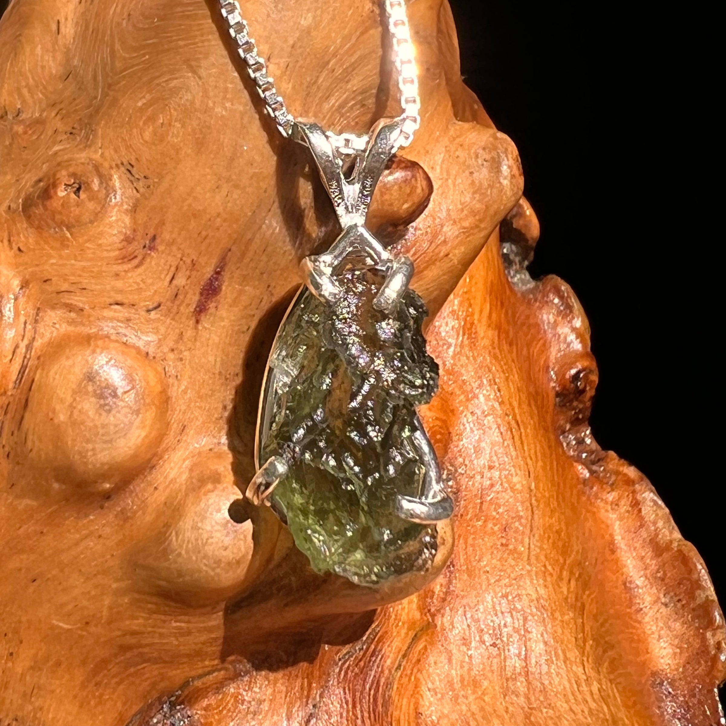 Raw Moldavite Pendant Sterling Silver #8631-Moldavite Life
