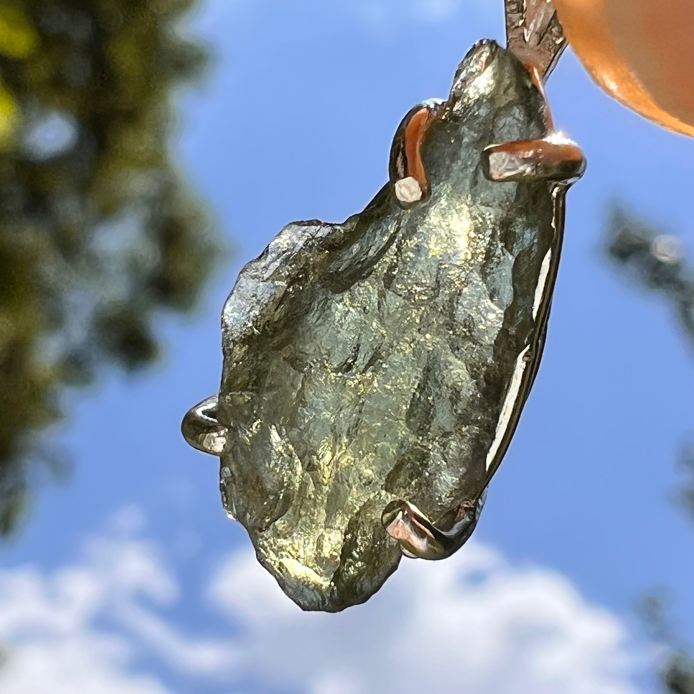 Raw Moldavite Pendant Sterling Silver #8632-Moldavite Life