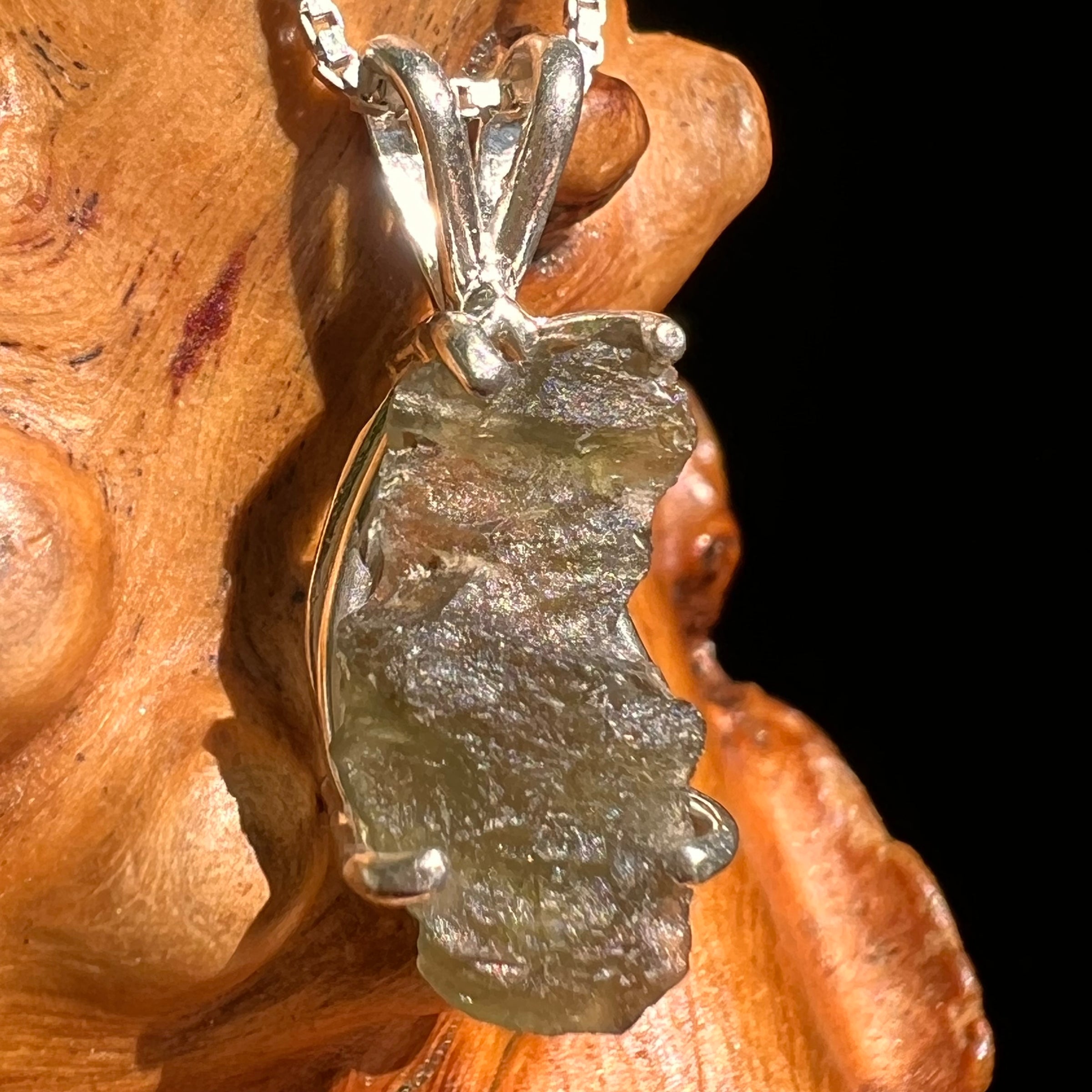 Raw Moldavite Pendant Sterling Silver #8633-Moldavite Life
