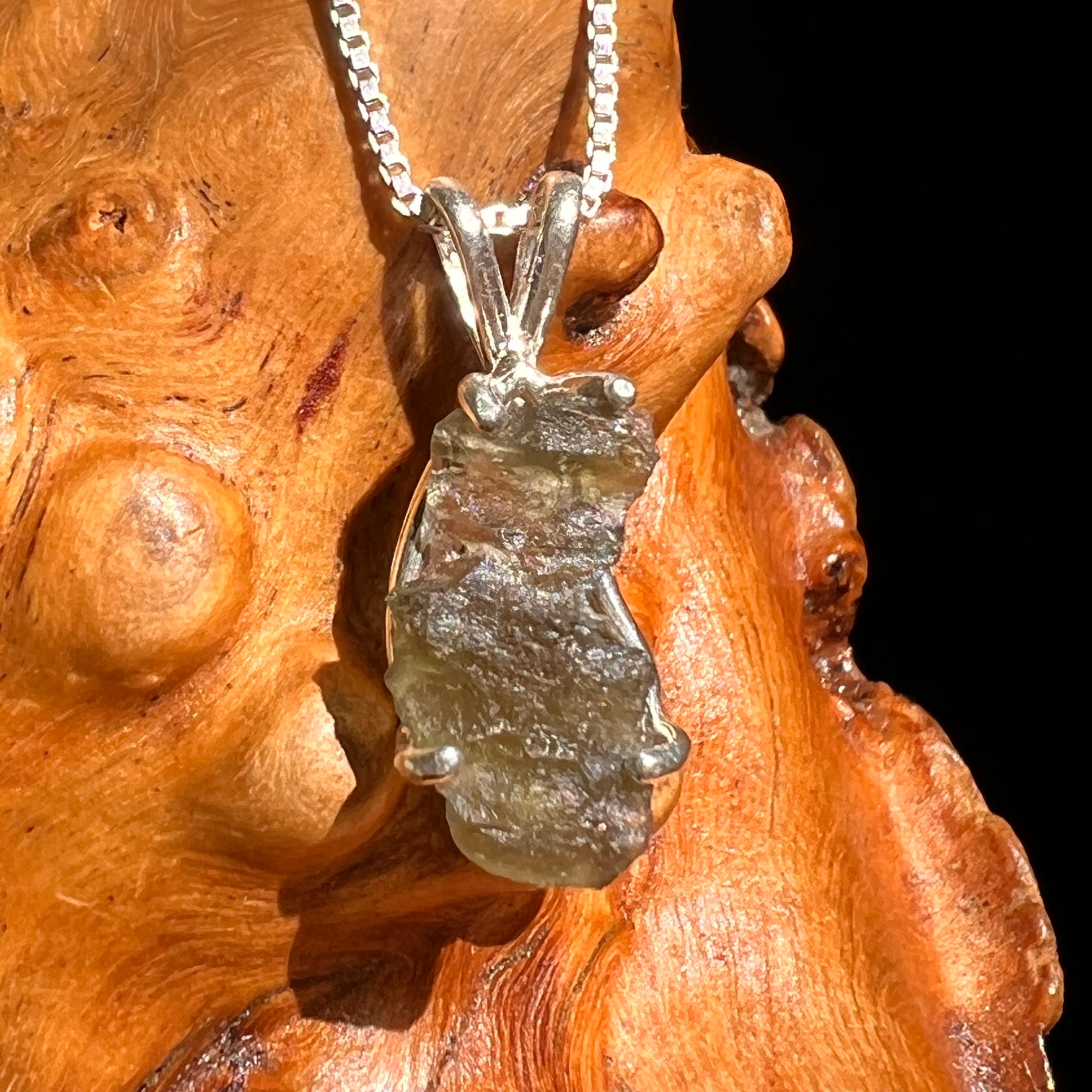 Raw Moldavite Pendant Sterling Silver #8633-Moldavite Life
