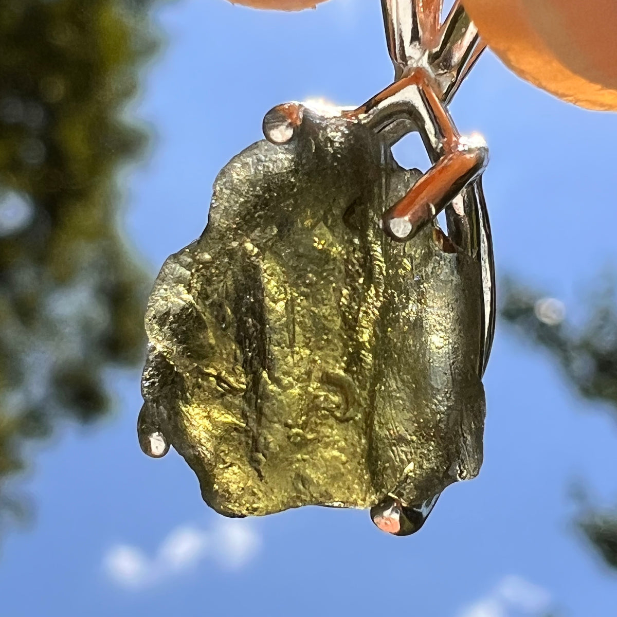 Raw Moldavite Pendant Sterling Silver #8634-Moldavite Life