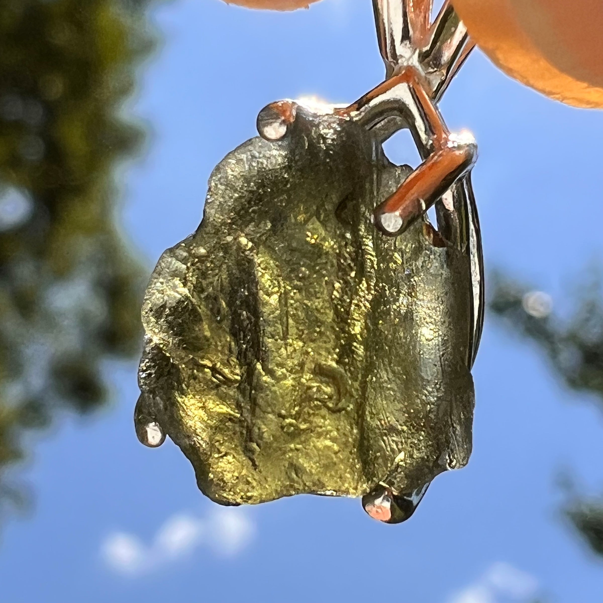 Raw Moldavite Pendant Sterling Silver #8634-Moldavite Life