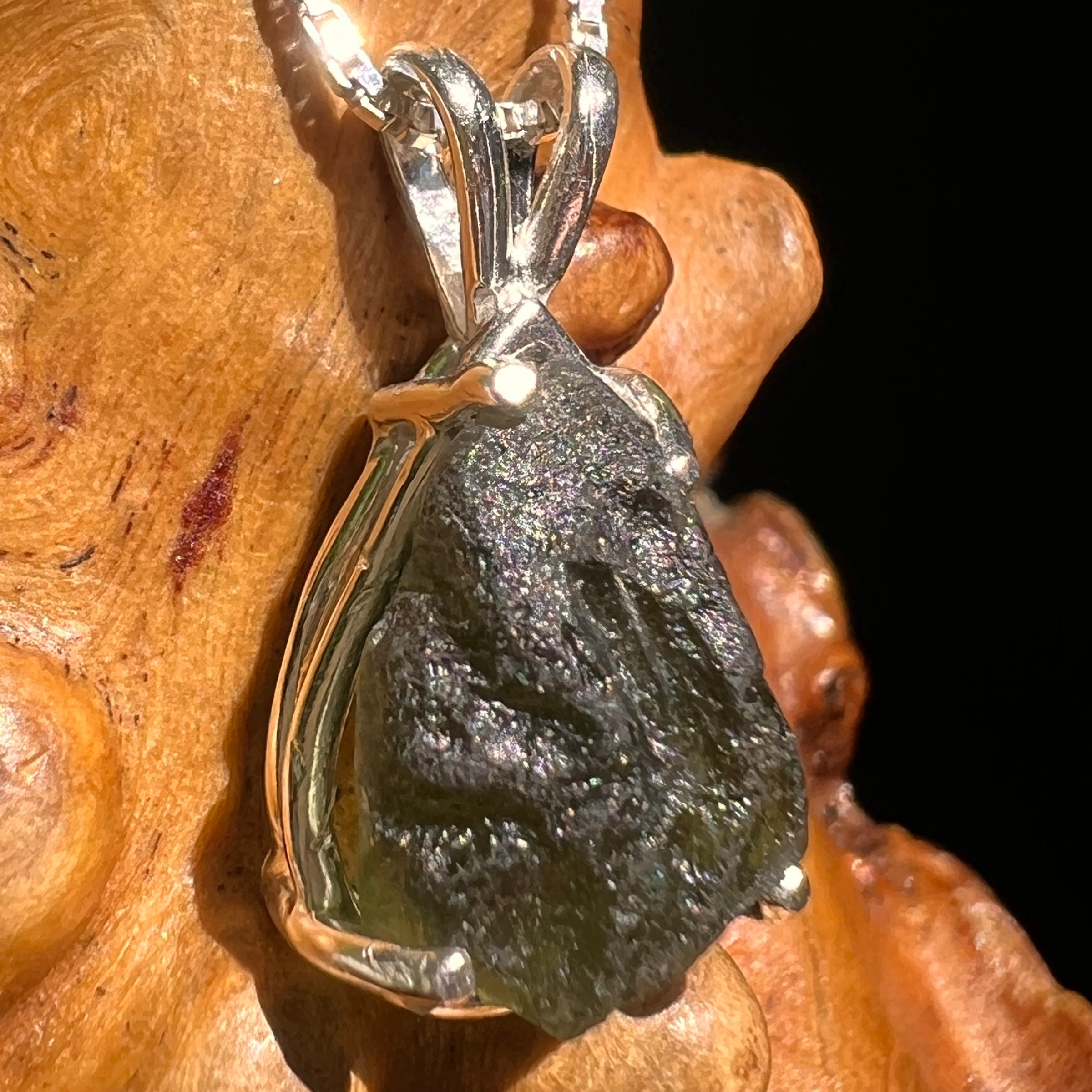 Raw Moldavite Pendant Sterling Silver #8634-Moldavite Life