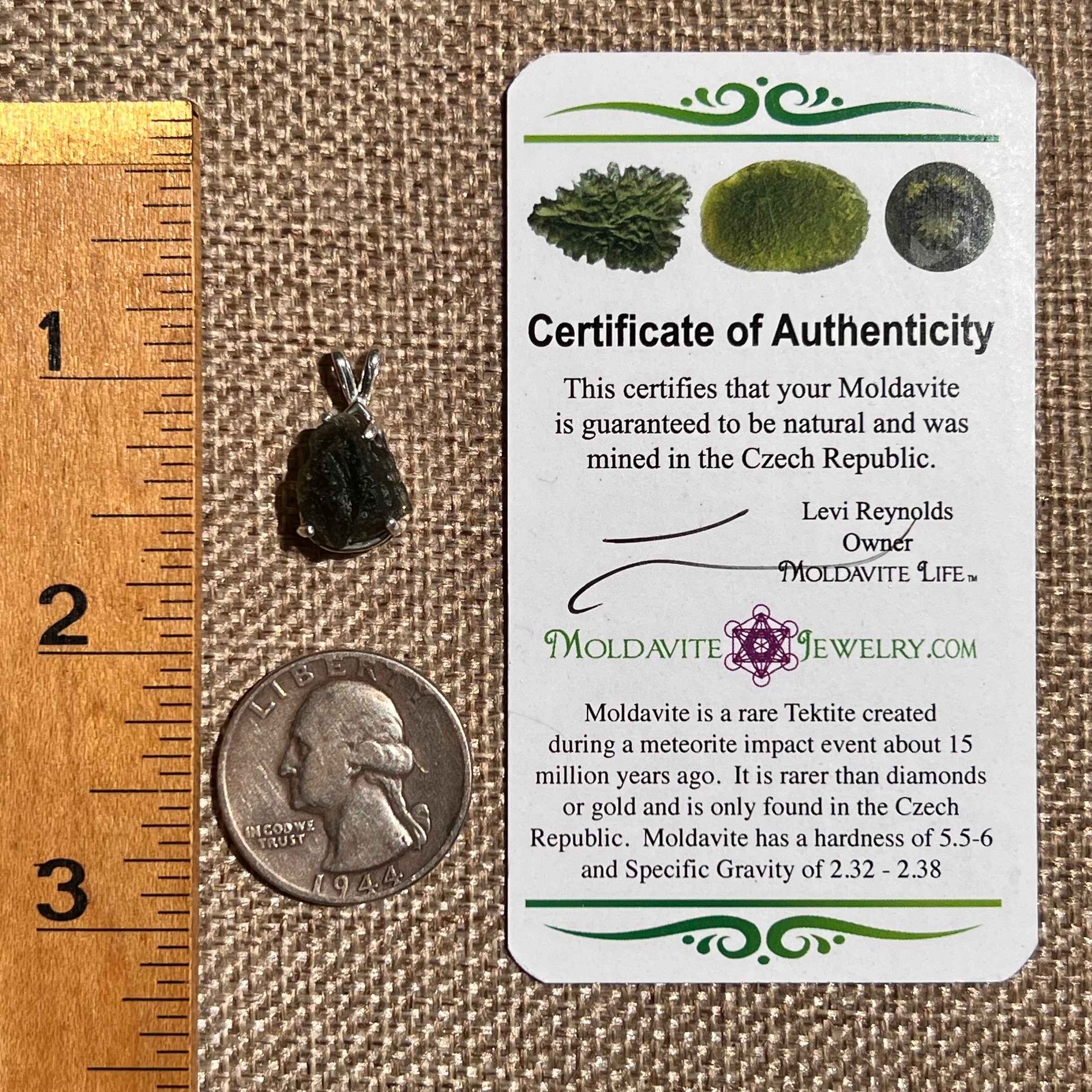 Raw Moldavite Pendant Sterling Silver #8634-Moldavite Life