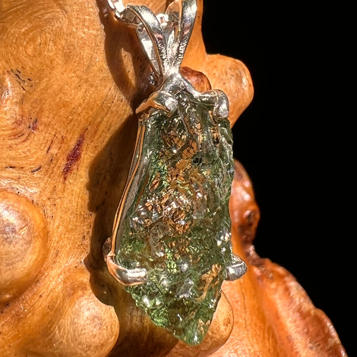 Raw Moldavite Pendant Sterling Silver #8635-Moldavite Life