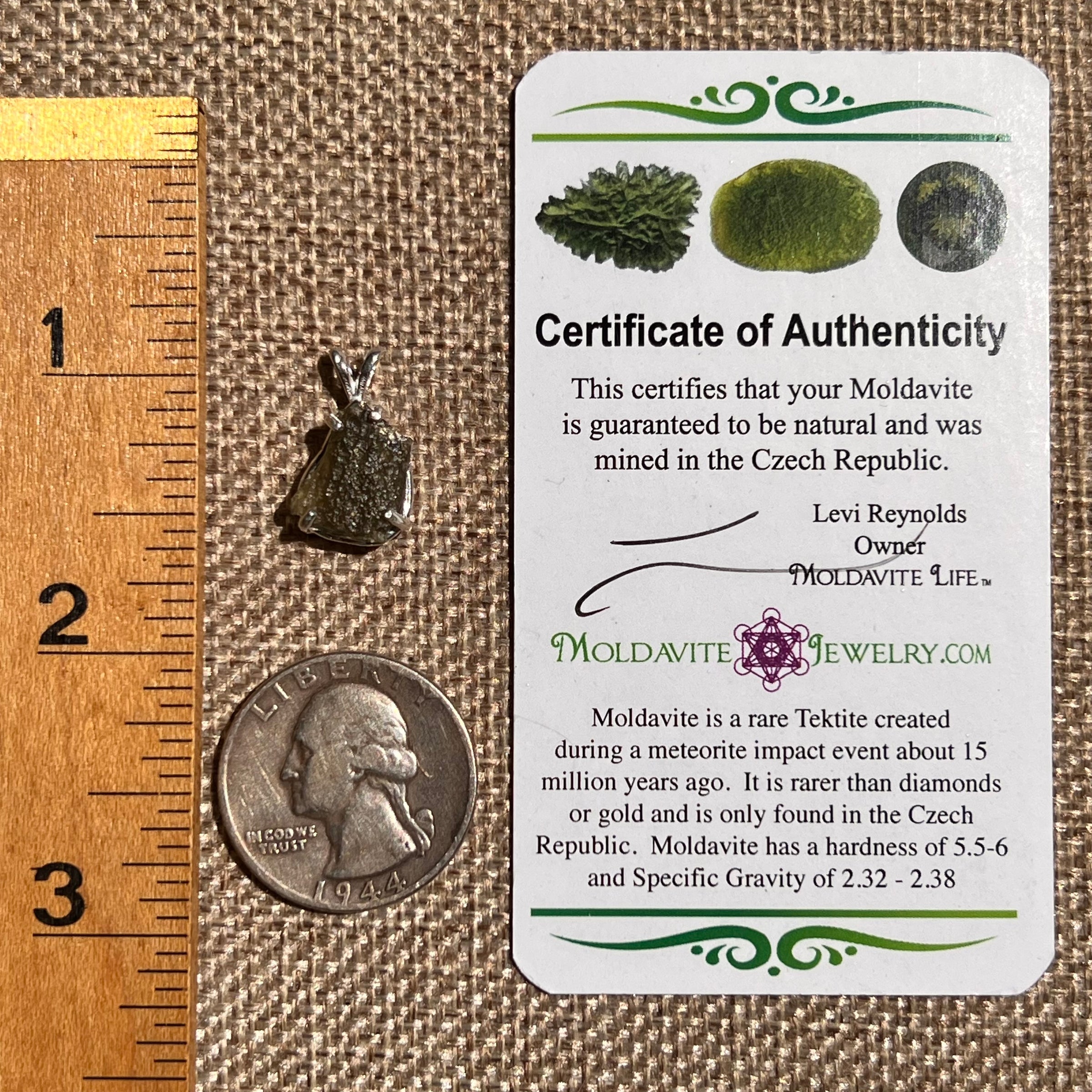 Raw Moldavite Pendant Sterling Silver #8636-Moldavite Life