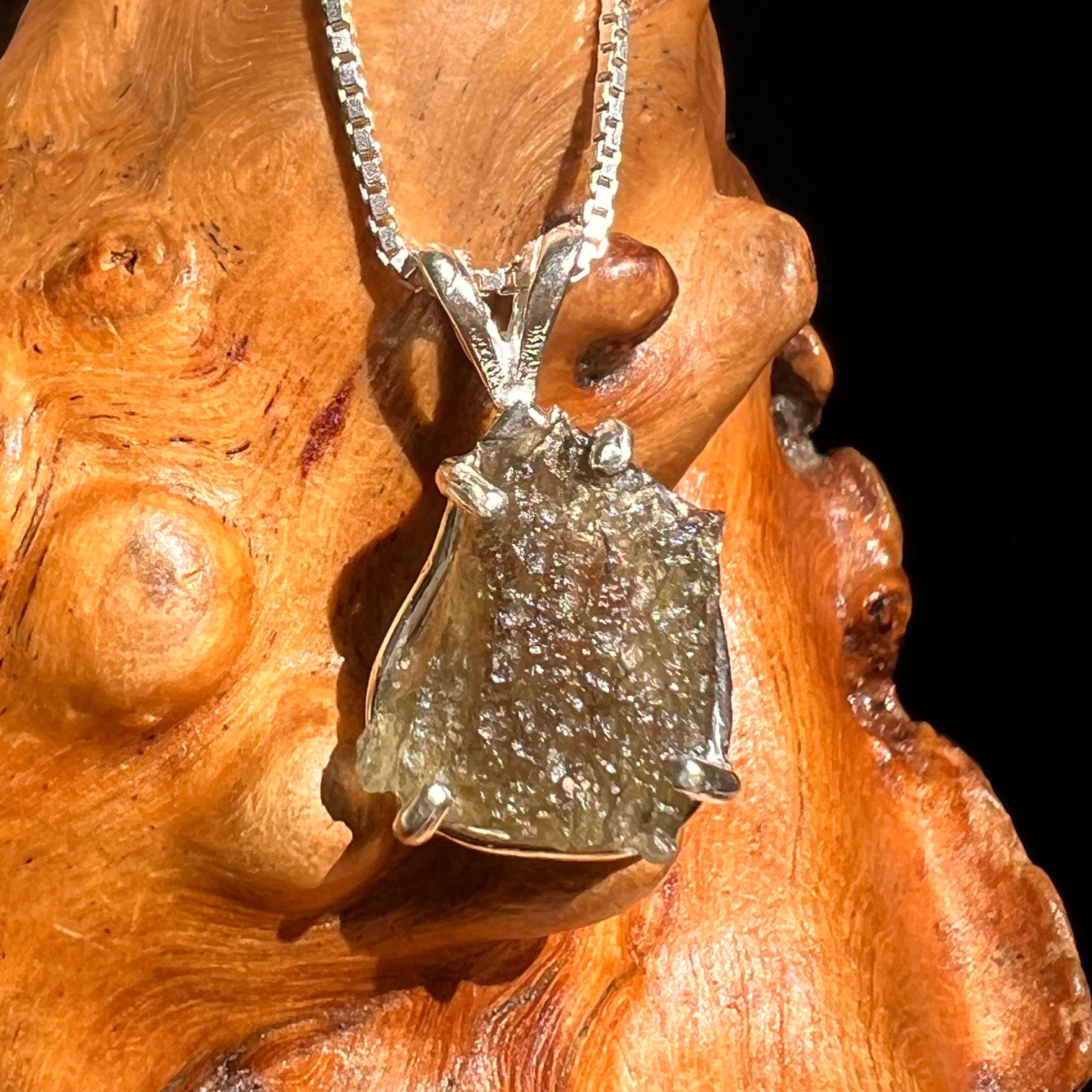Raw Moldavite Pendant Sterling Silver #8636-Moldavite Life