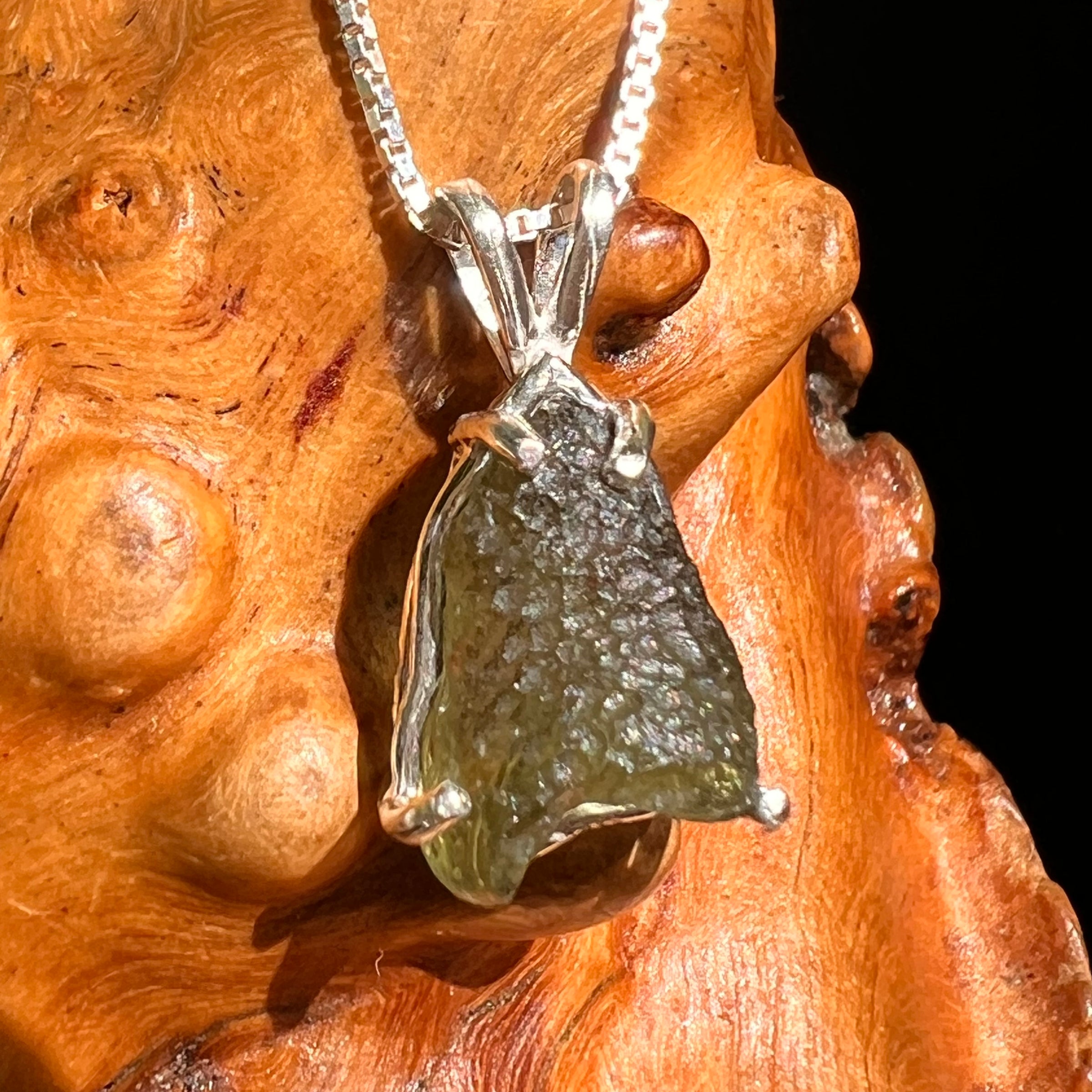Raw Moldavite Pendant Sterling Silver #8637-Moldavite Life