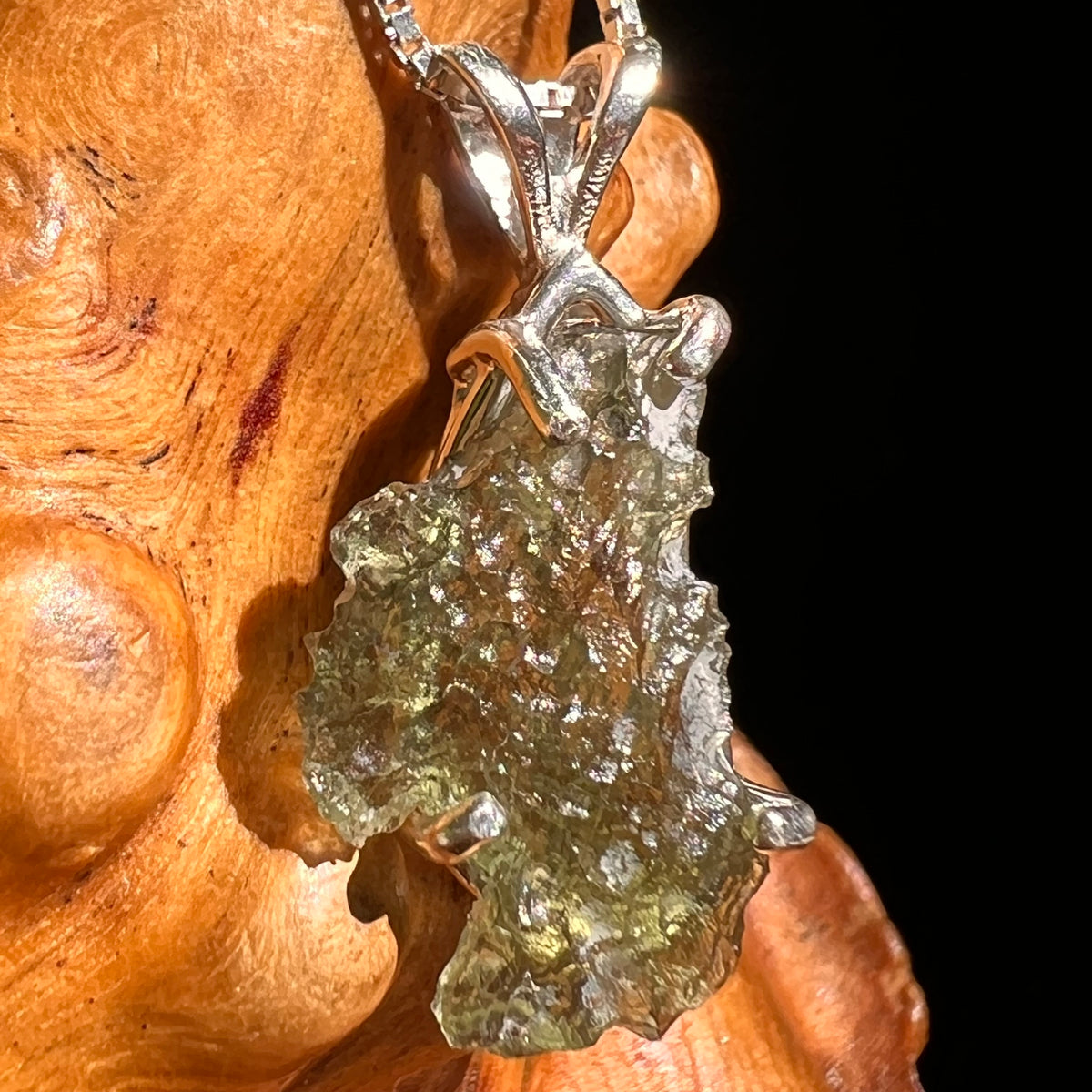 Raw Moldavite Pendant Sterling Silver #8638-Moldavite Life