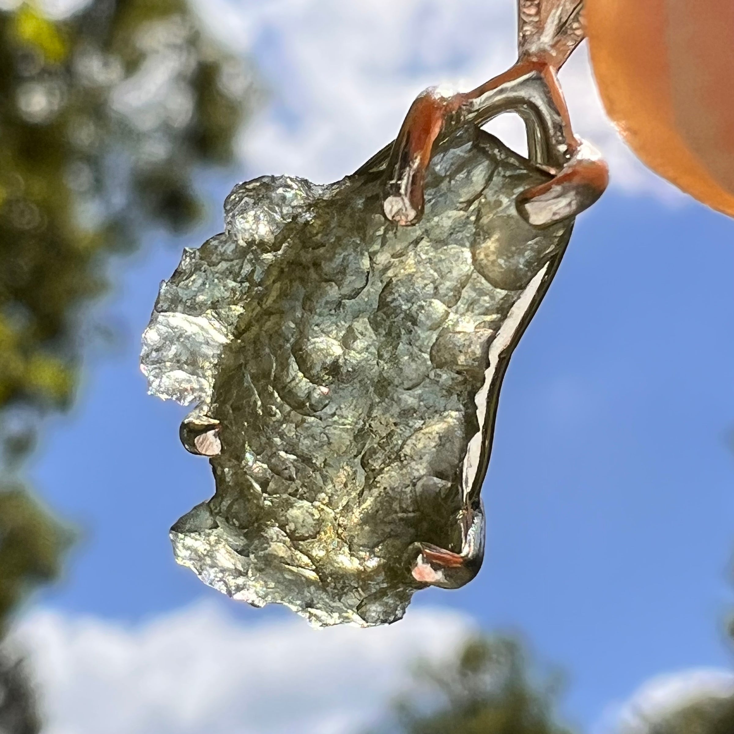 Raw Moldavite Pendant Sterling Silver #8638-Moldavite Life