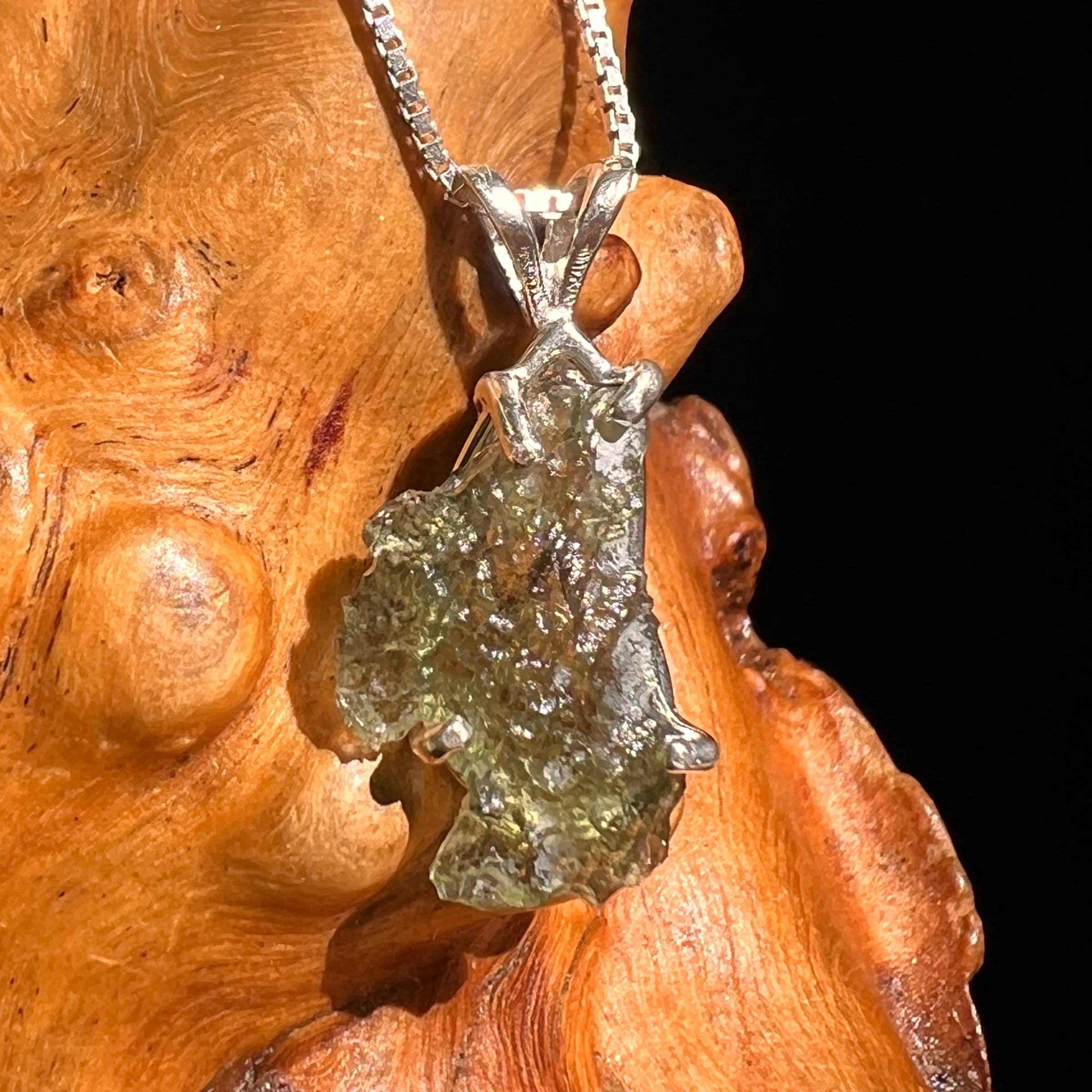 Raw Moldavite Pendant Sterling Silver #8638-Moldavite Life