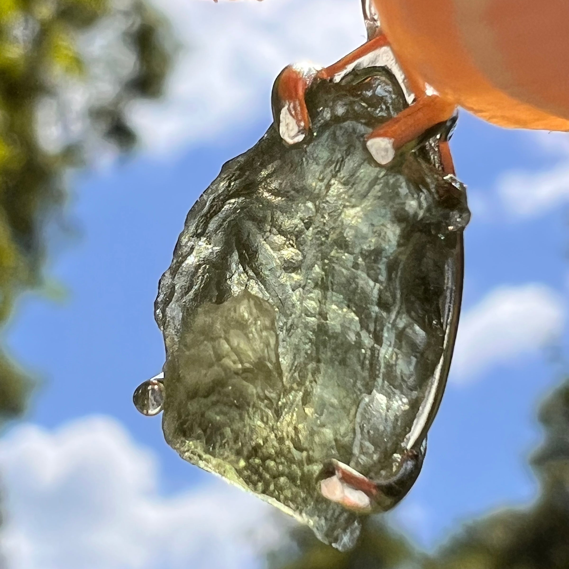 Raw Moldavite Pendant Sterling Silver #8639-Moldavite Life