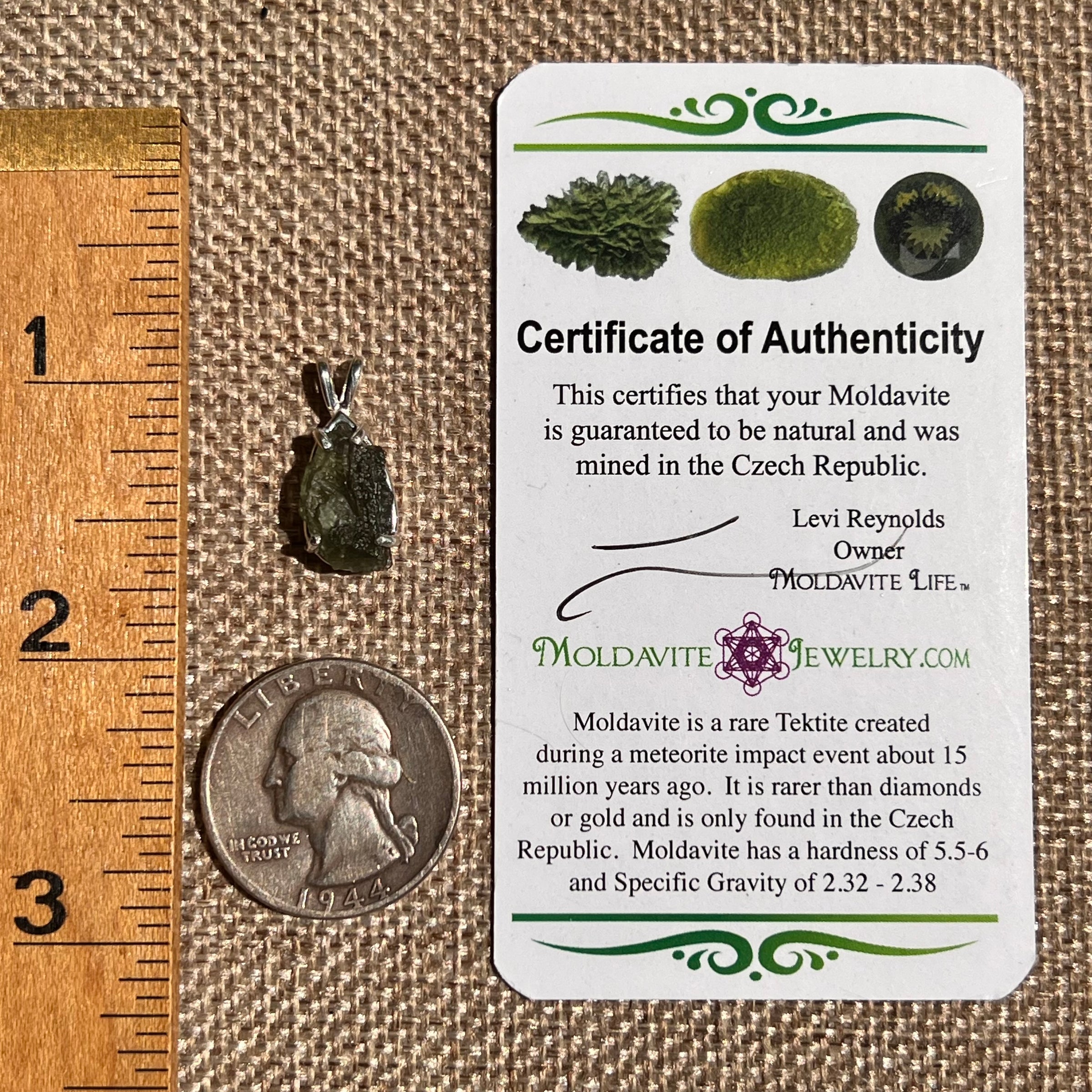Raw Moldavite Pendant Sterling Silver #8639-Moldavite Life