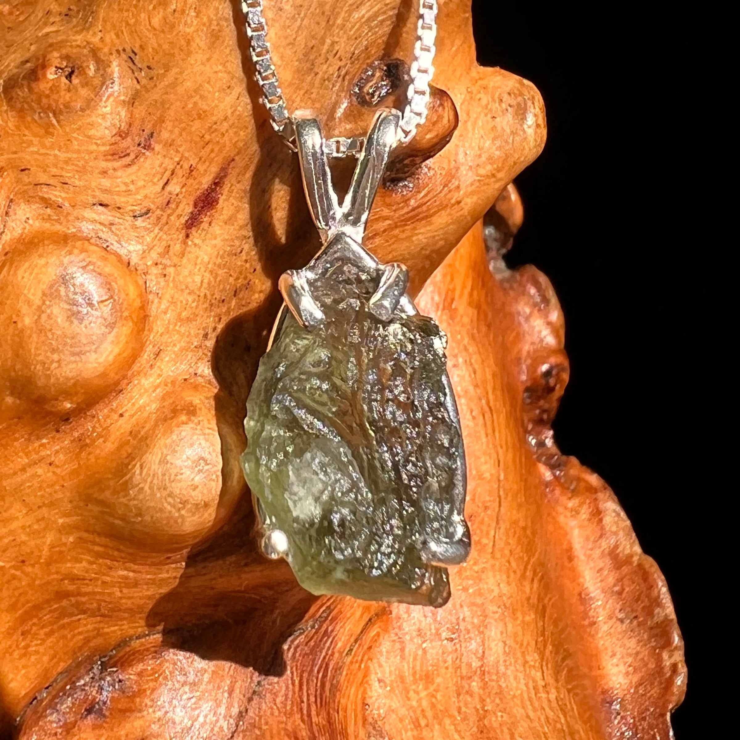 Raw Moldavite Pendant Sterling Silver #8639-Moldavite Life