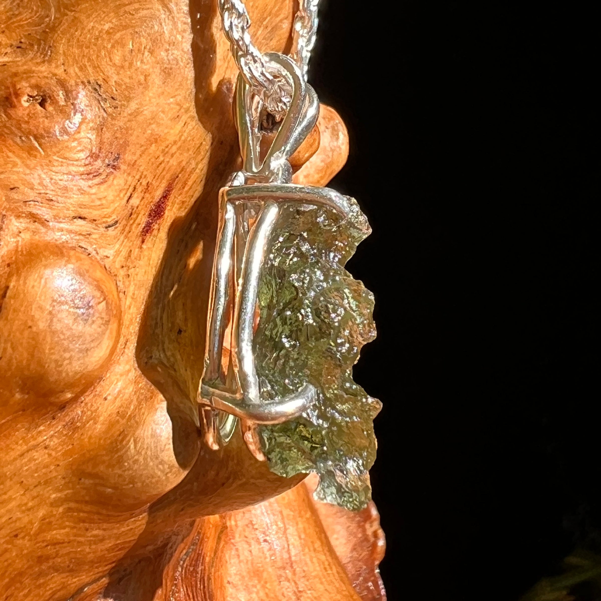Raw Moldavite Pendant Sterling Silver #8641-Moldavite Life