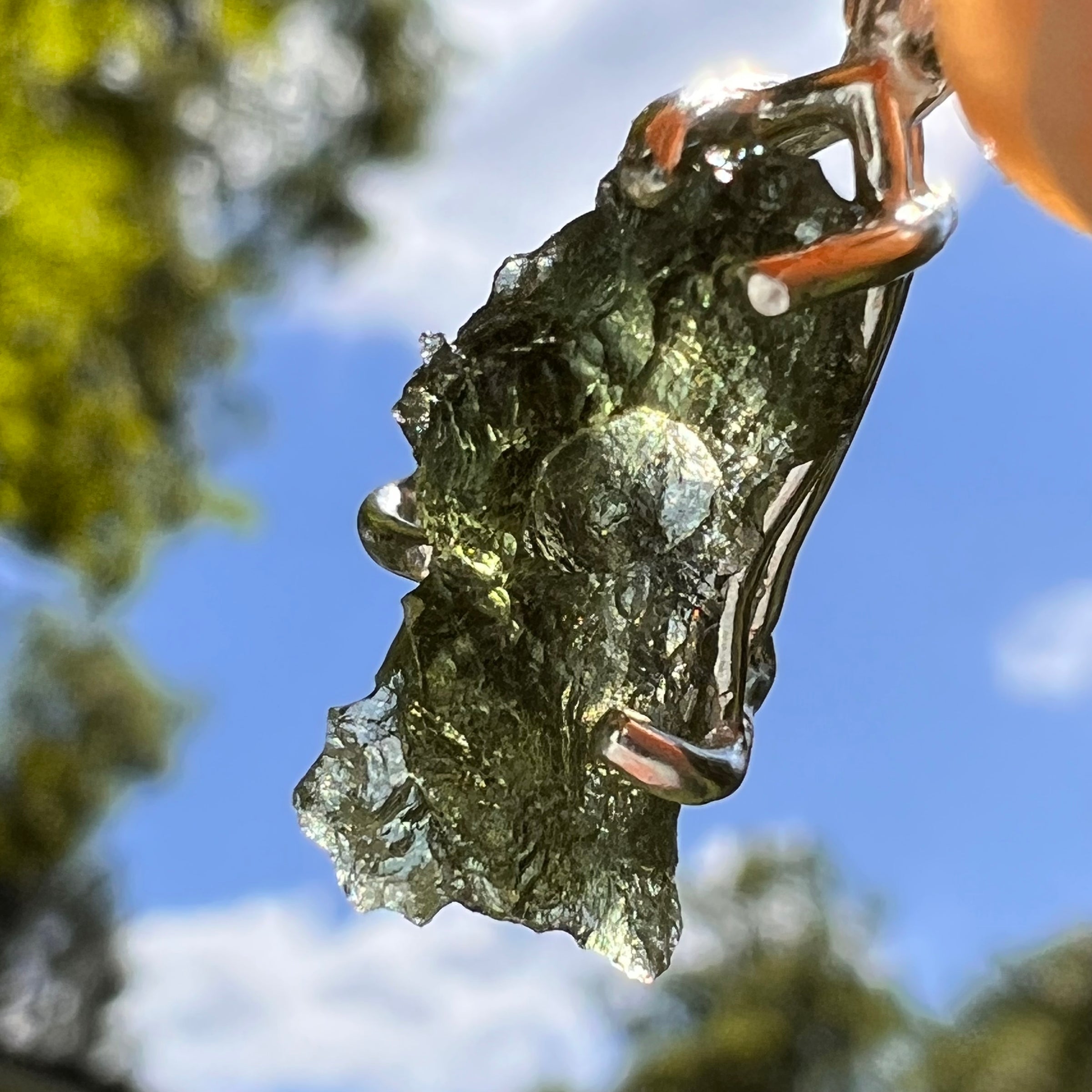 Raw Moldavite Pendant Sterling Silver #8641-Moldavite Life
