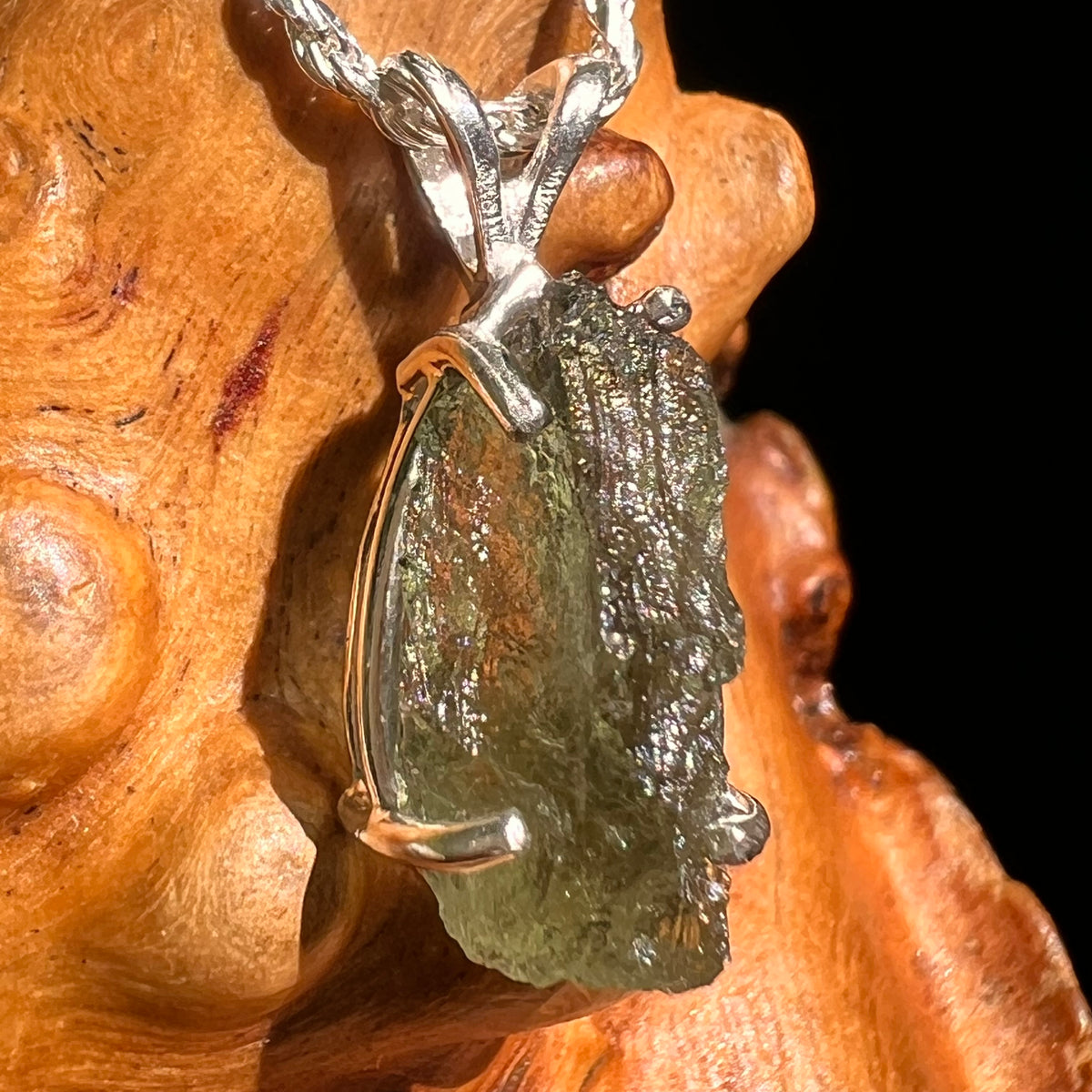 Raw Moldavite Pendant Sterling Silver #8643-Moldavite Life