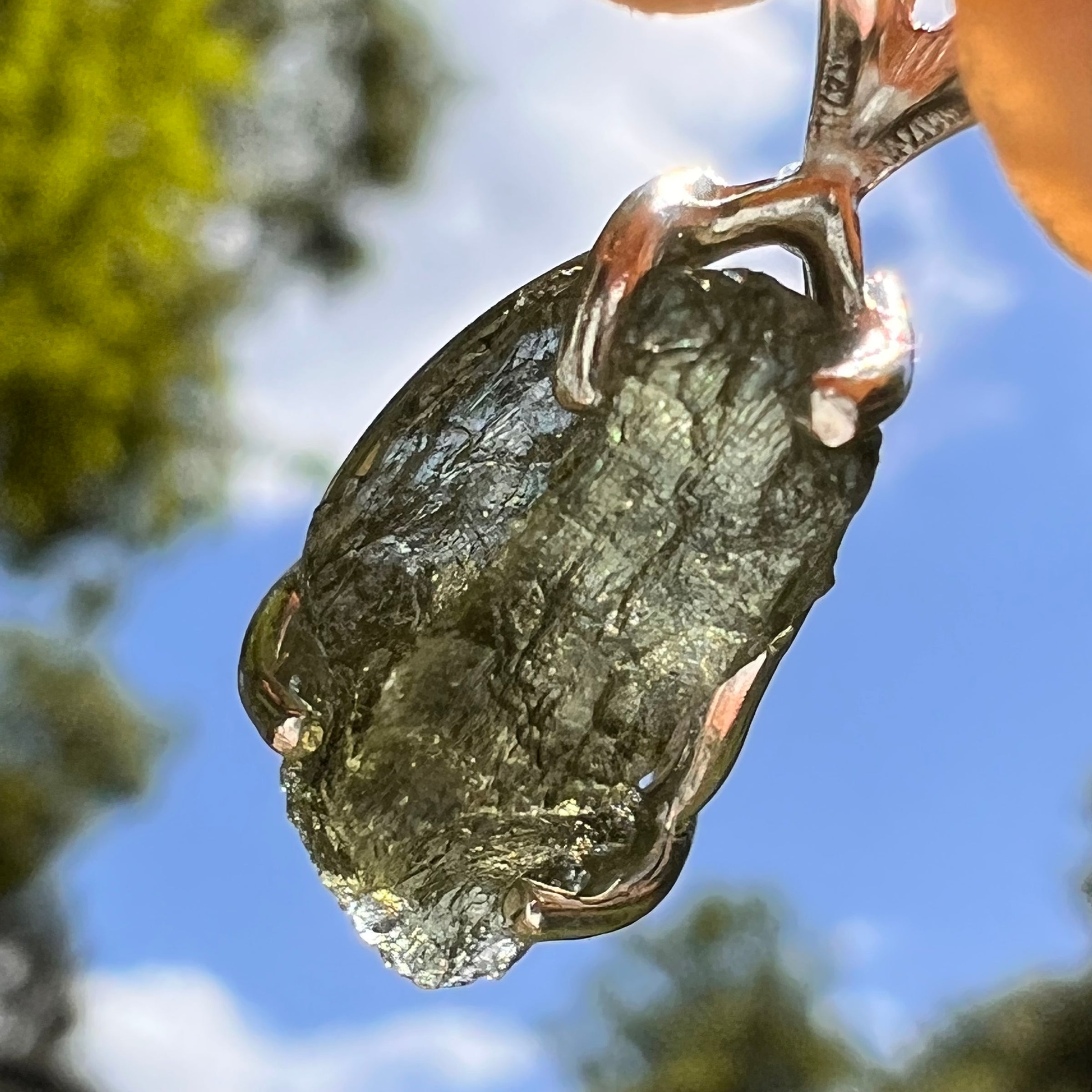 Raw Moldavite Pendant Sterling Silver #8643-Moldavite Life