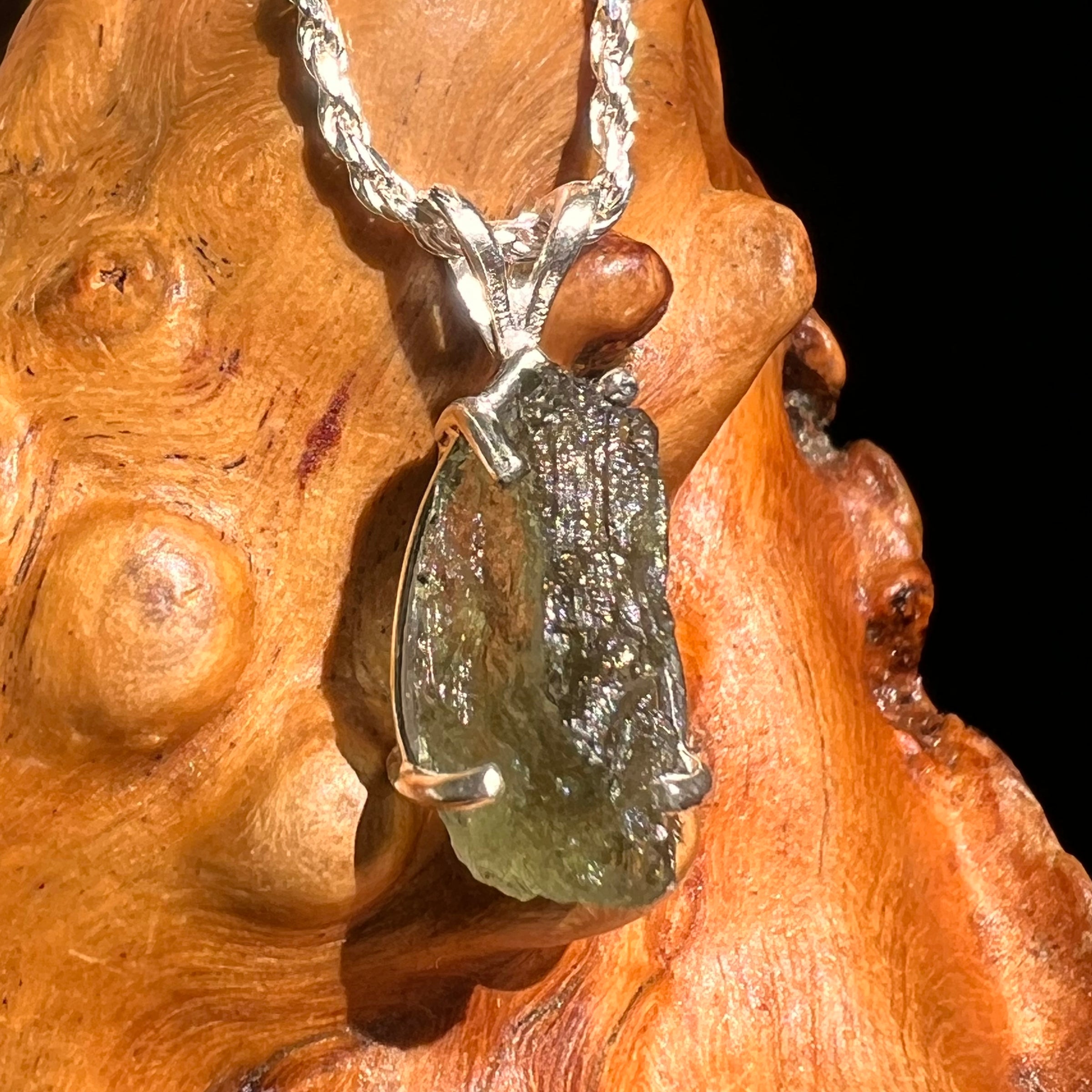 Raw Moldavite Pendant Sterling Silver #8643-Moldavite Life