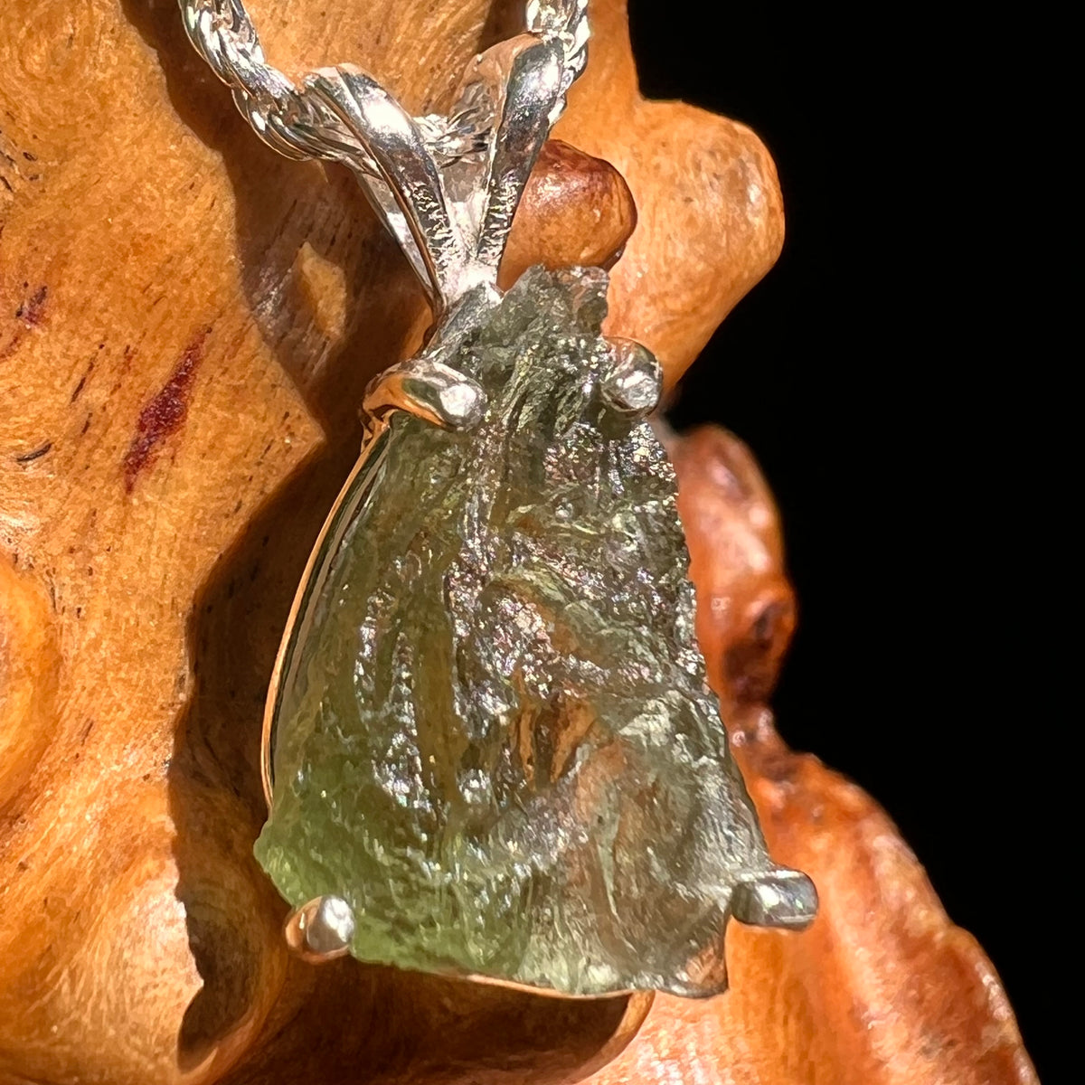 Raw Moldavite Pendant Sterling Silver #8644-Moldavite Life