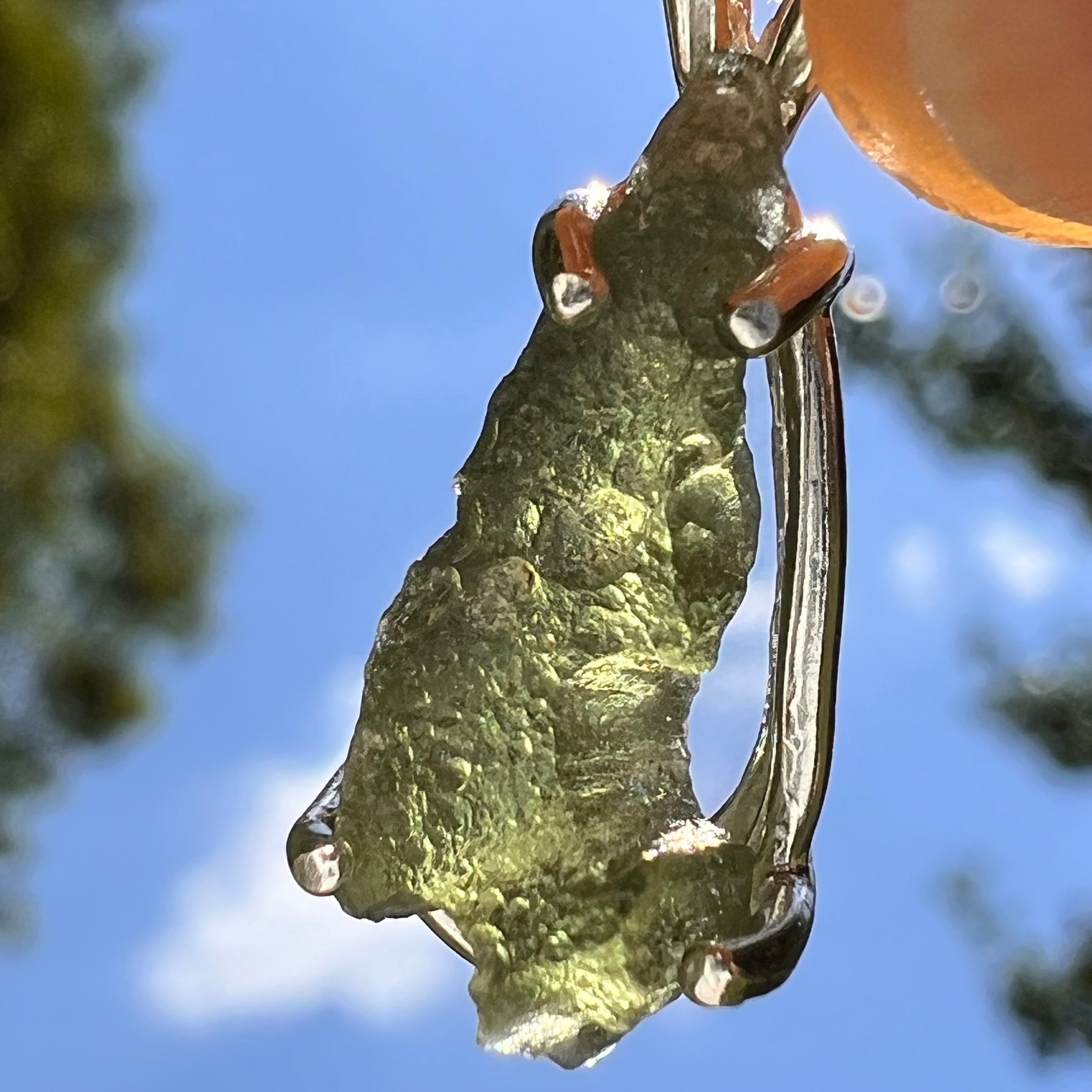 Raw Moldavite Pendant Sterling Silver #8645-Moldavite Life