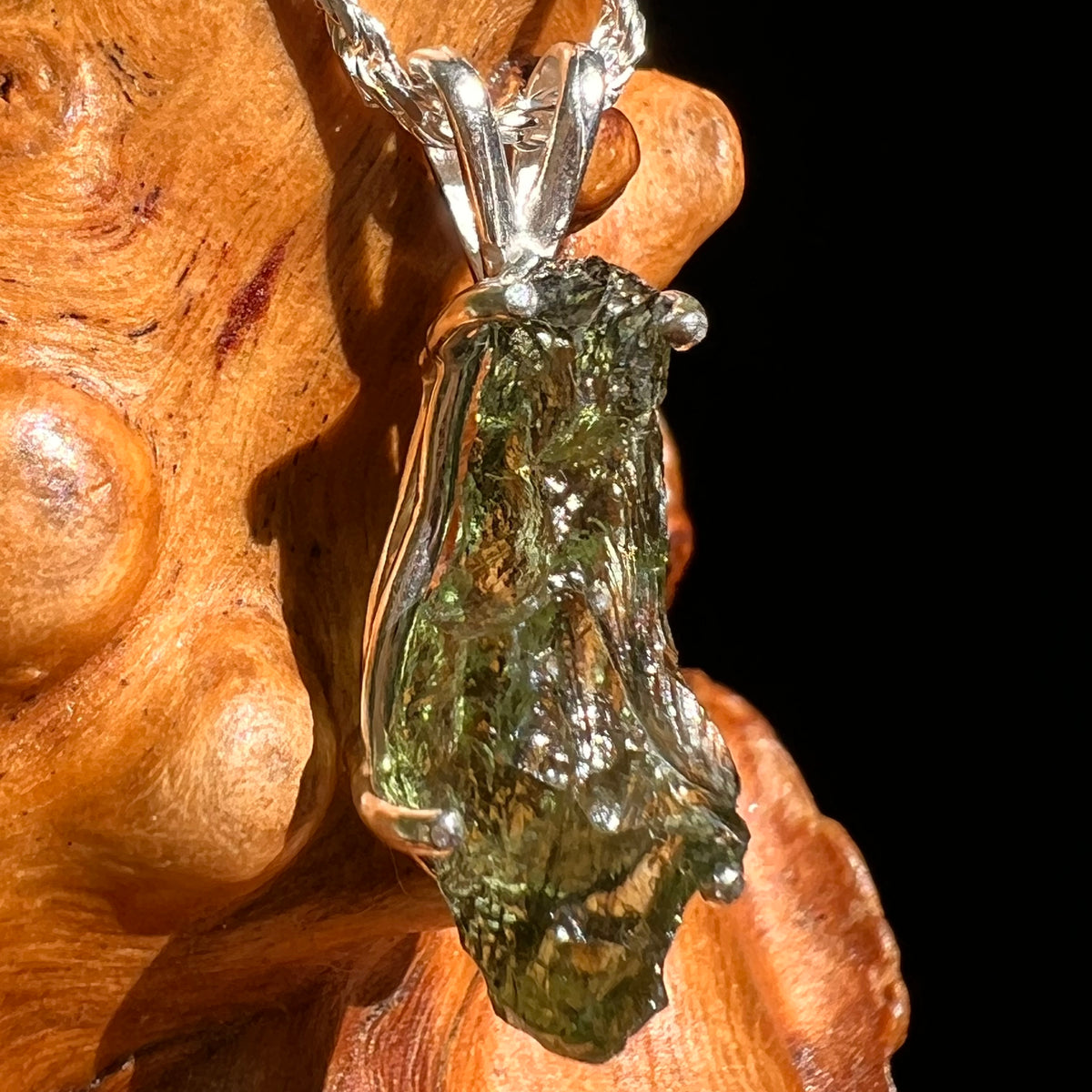 Raw Moldavite Pendant Sterling Silver #8646-Moldavite Life