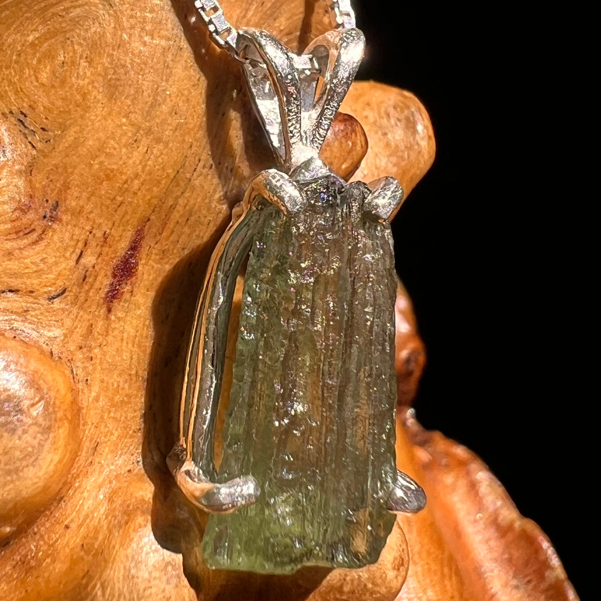 Raw Moldavite Pendant Sterling Silver #8648-Moldavite Life