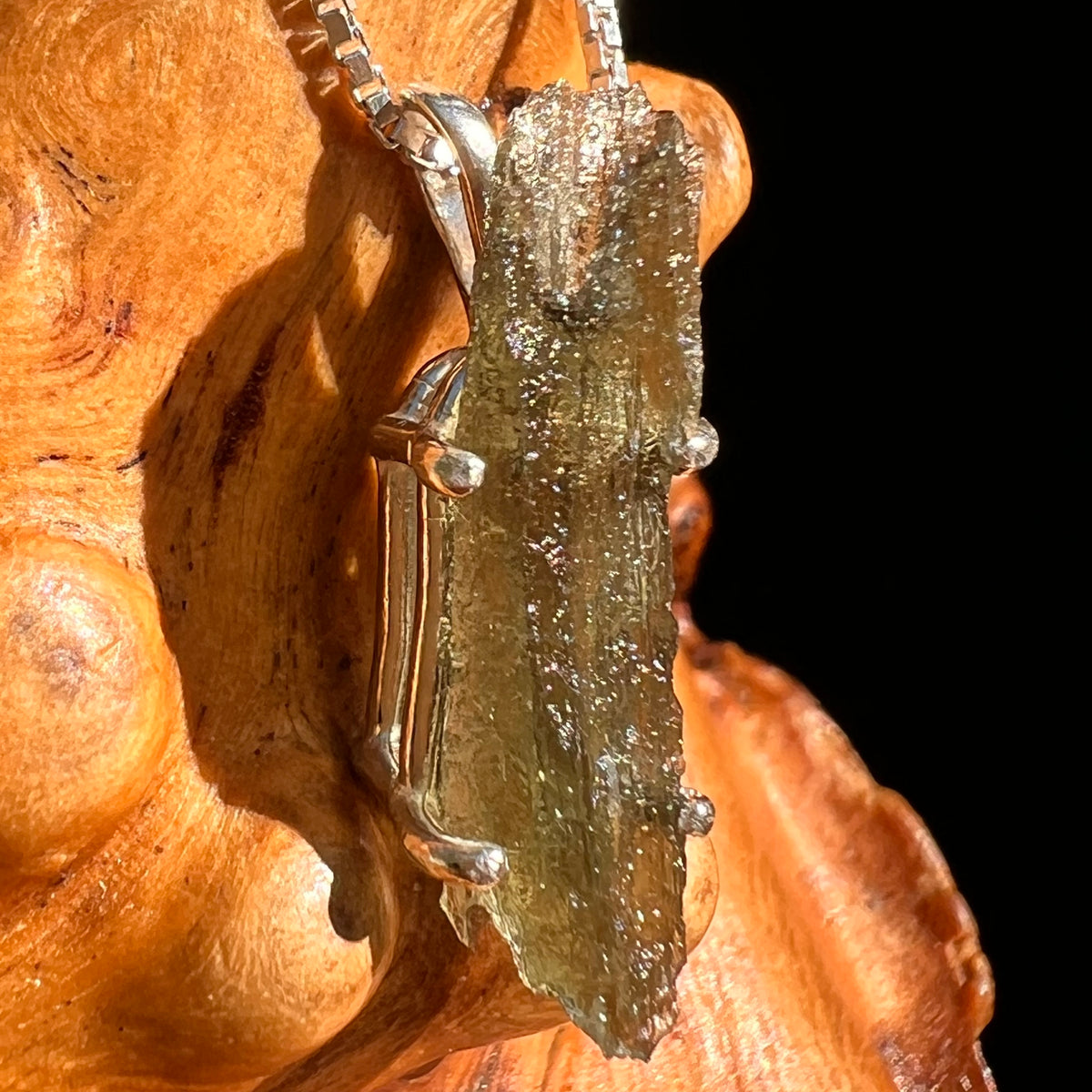 Raw Moldavite Pendant Sterling Silver #8755-Moldavite Life