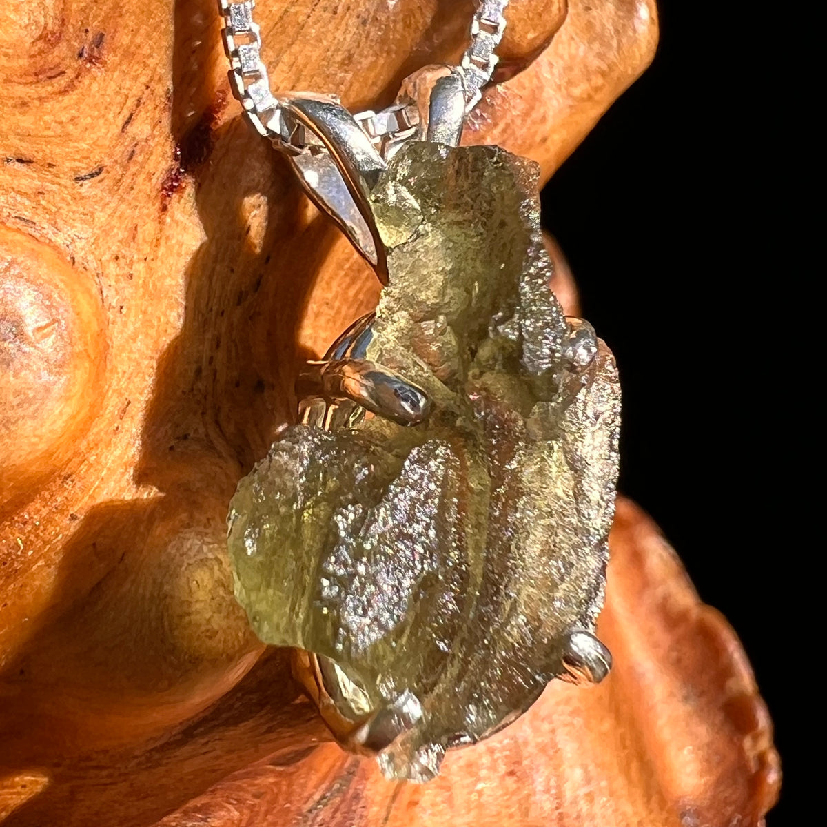 Raw Moldavite Pendant Sterling Silver #8758-Moldavite Life