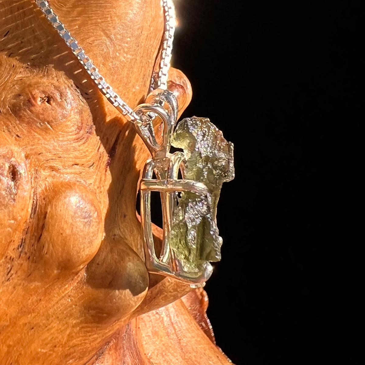 Raw Moldavite Pendant Sterling Silver #8758-Moldavite Life
