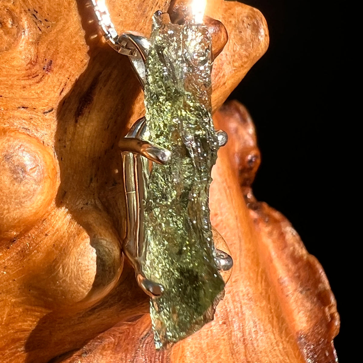 Raw Moldavite Pendant Sterling Silver #8759-Moldavite Life