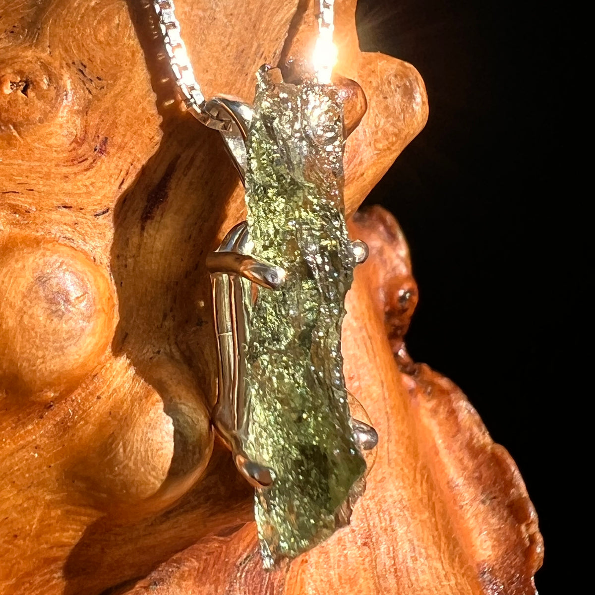 Raw Moldavite Pendant Sterling Silver #8759-Moldavite Life