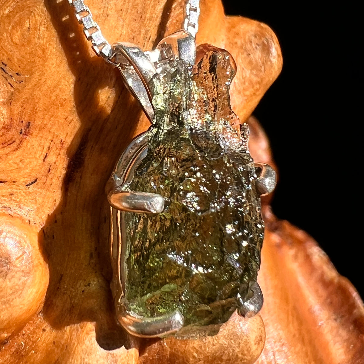 Raw Moldavite Pendant Sterling Silver #8760-Moldavite Life