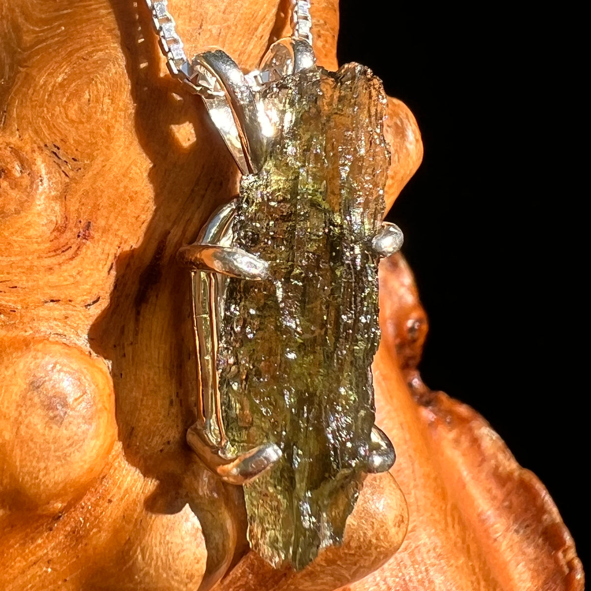 Raw Moldavite Pendant Sterling Silver #8763-Moldavite Life