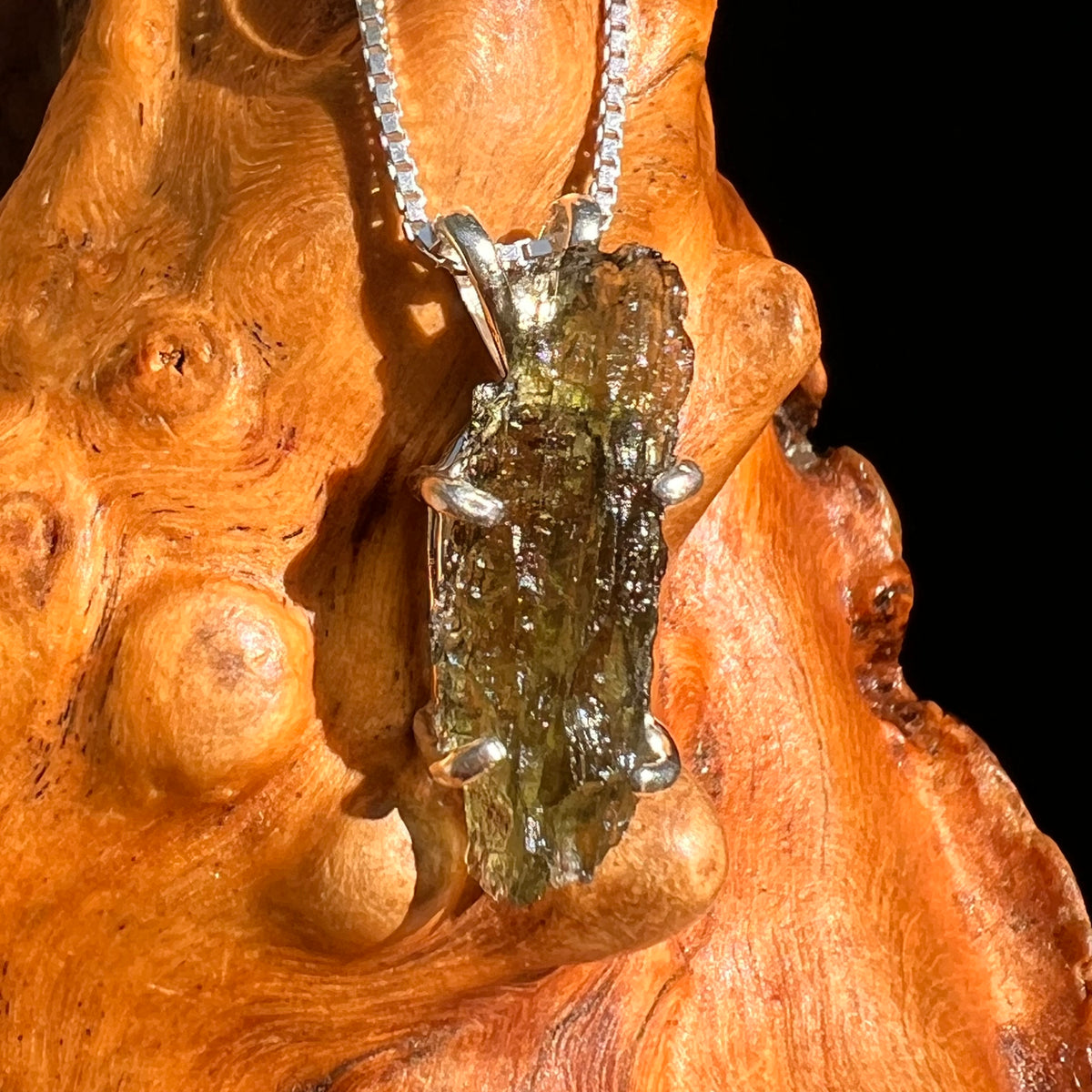 Raw Moldavite Pendant Sterling Silver #8763-Moldavite Life