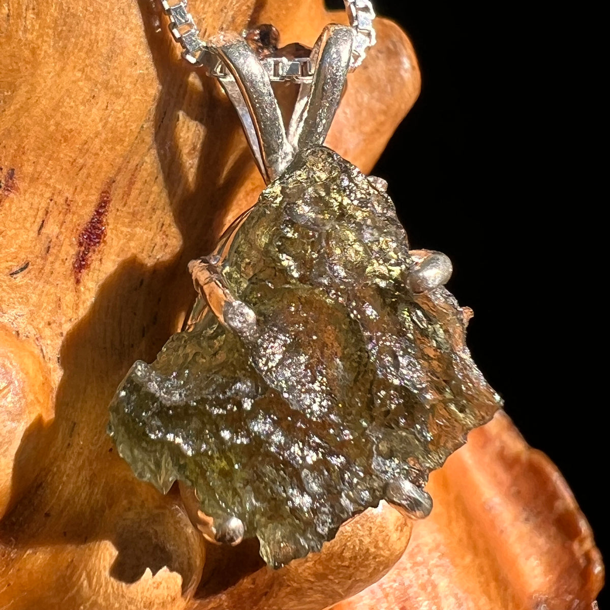 Raw Moldavite Pendant Sterling Silver #8766-Moldavite Life