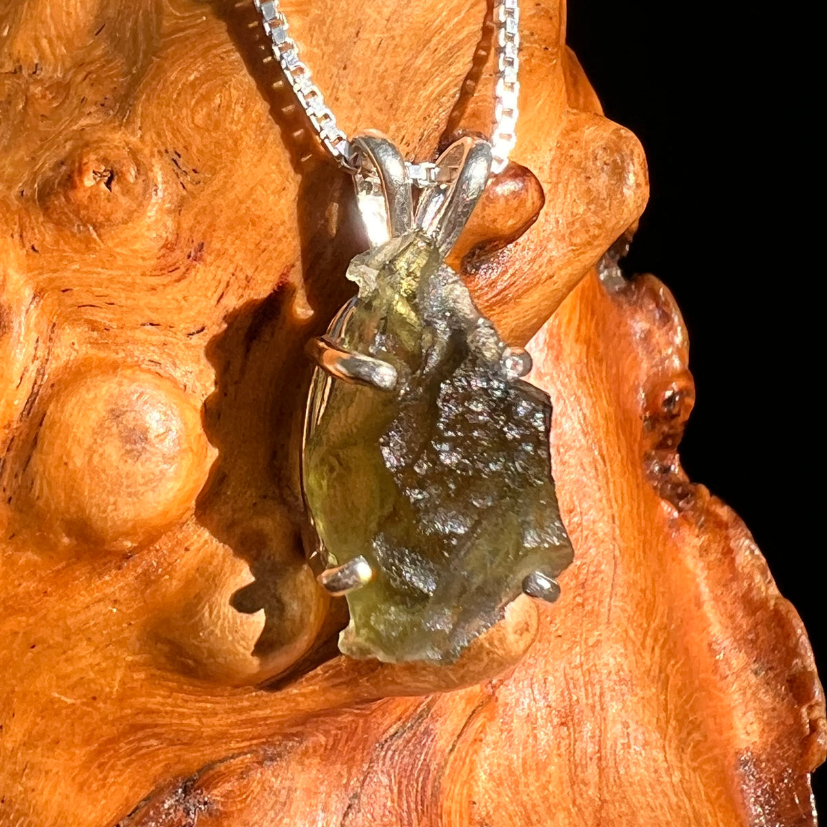 Raw Moldavite Pendant Sterling Silver #8767-Moldavite Life