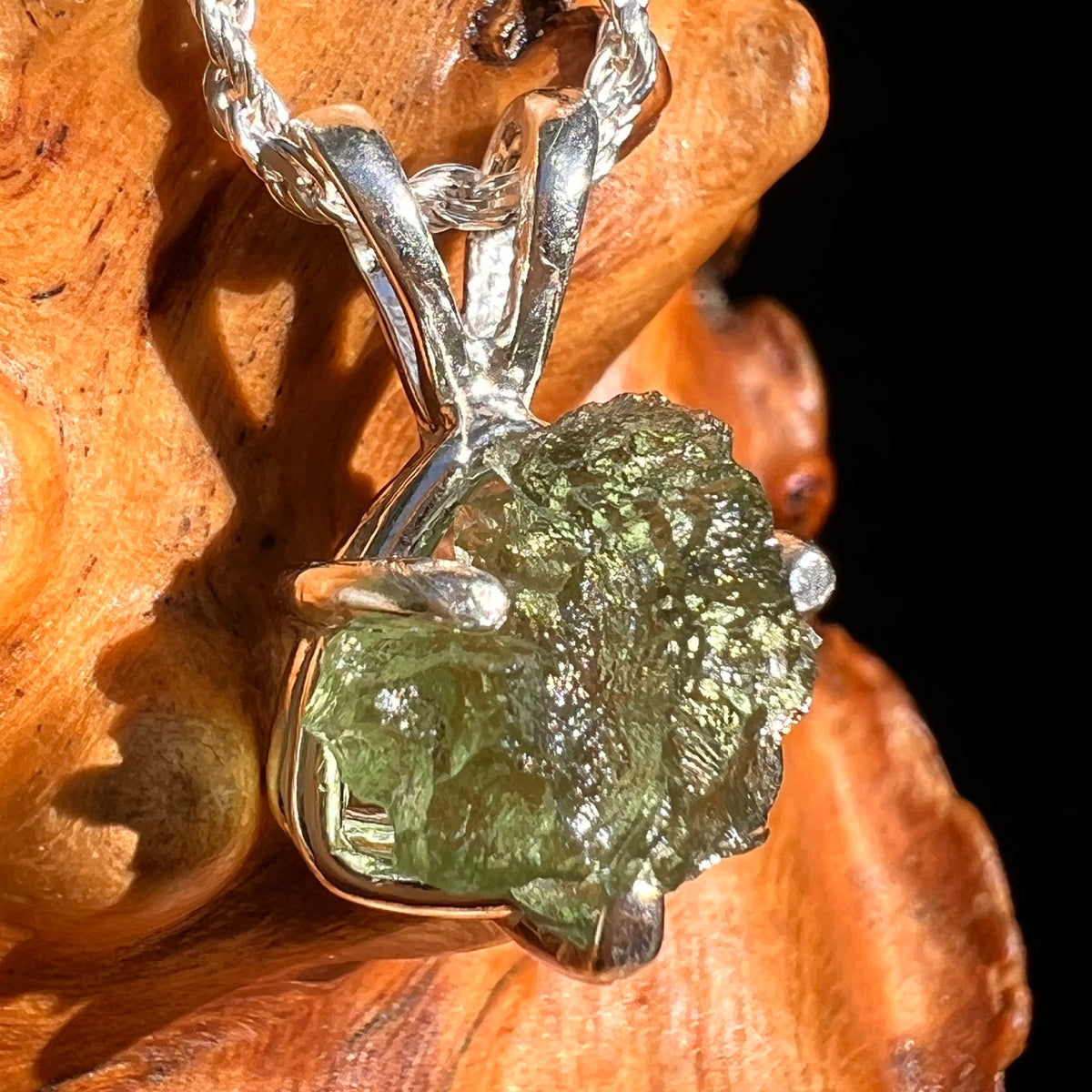 Raw Moldavite Pendant Sterling Silver #8768-Moldavite Life