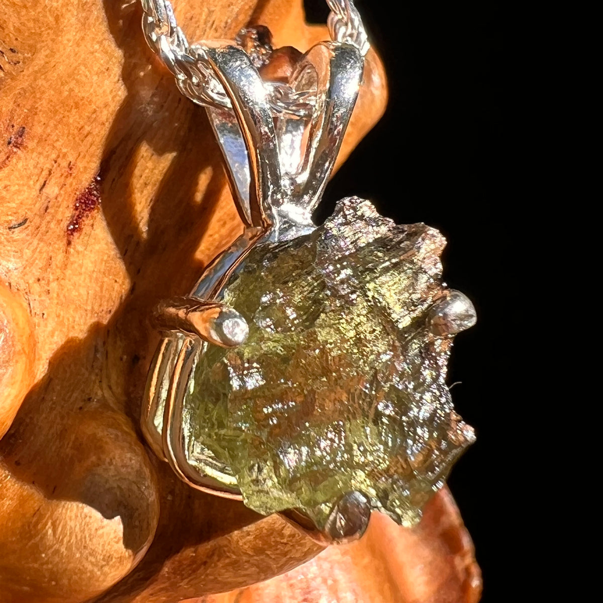 Raw Moldavite Pendant Sterling Silver #8769-Moldavite Life