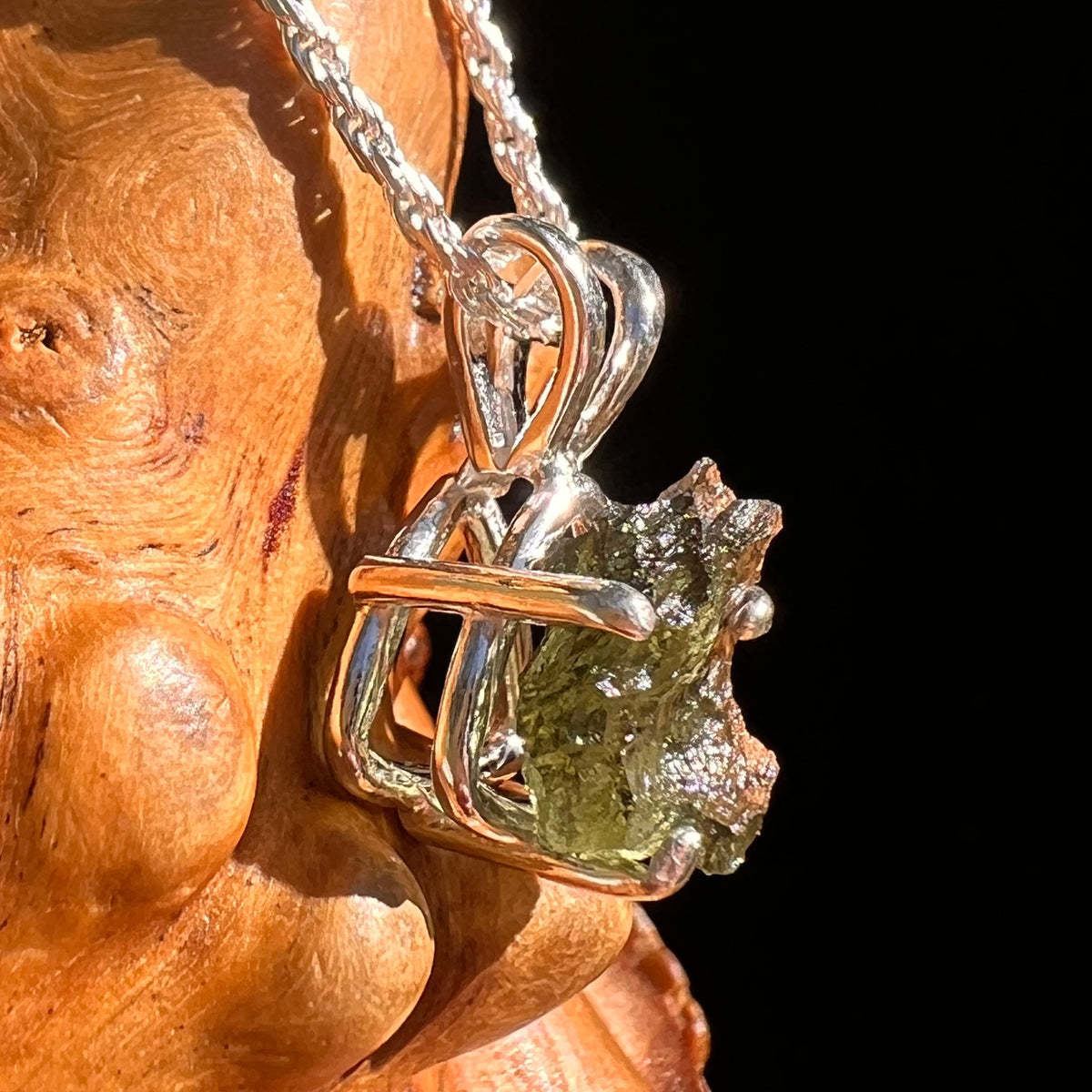 Raw Moldavite Pendant Sterling Silver #8769-Moldavite Life