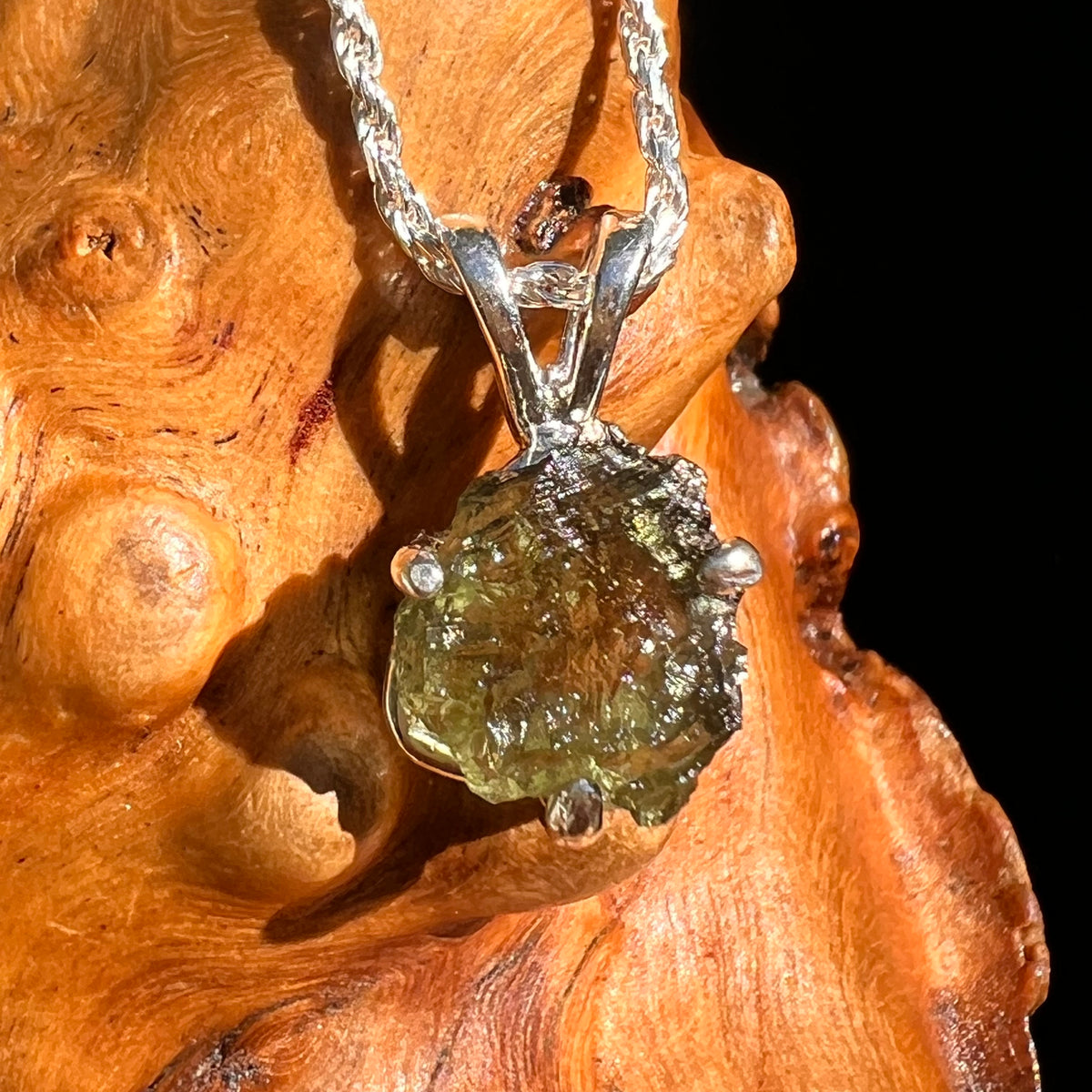 Raw Moldavite Pendant Sterling Silver #8769-Moldavite Life