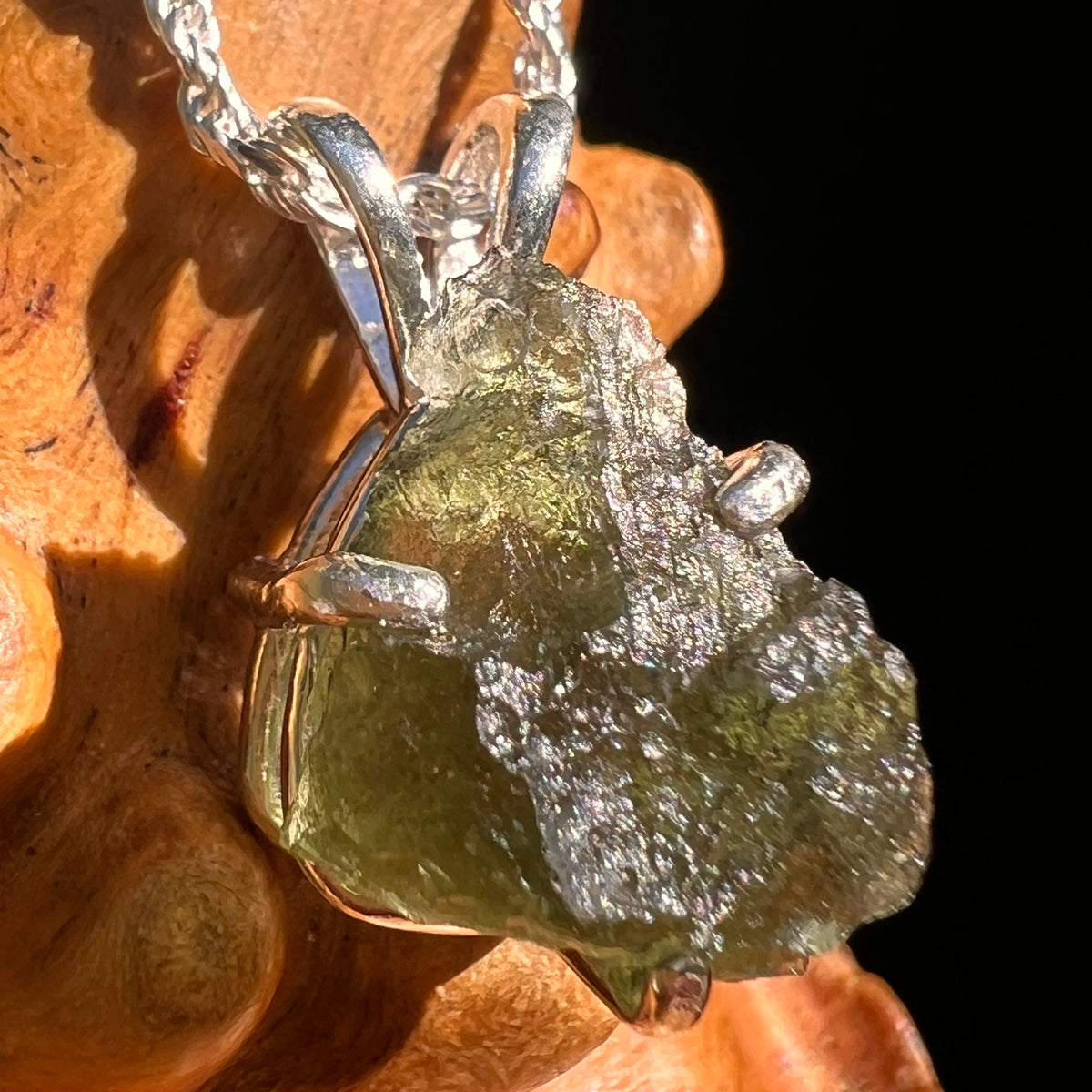 Raw Moldavite Pendant Sterling Silver #8770-Moldavite Life