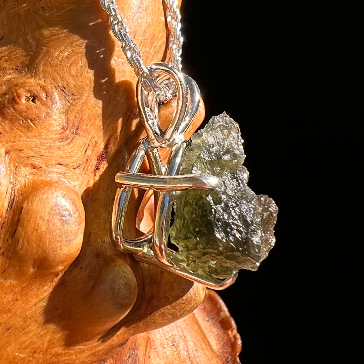 Raw Moldavite Pendant Sterling Silver #8770-Moldavite Life