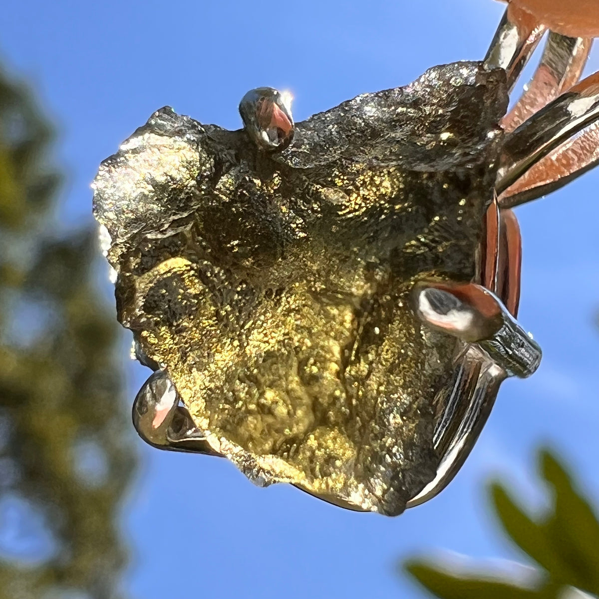 Raw Moldavite Pendant Sterling Silver #8771-Moldavite Life