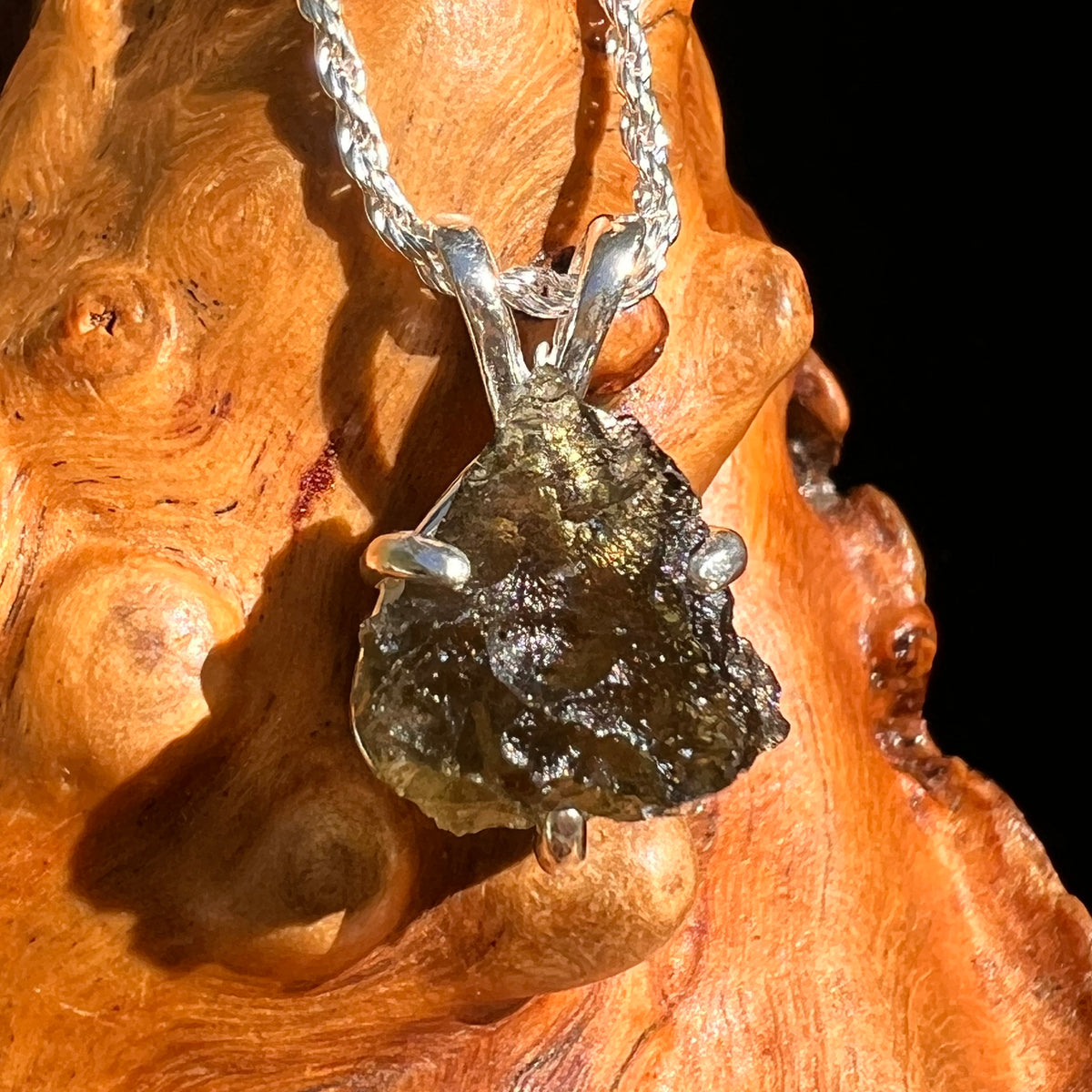 Raw Moldavite Pendant Sterling Silver #8771-Moldavite Life