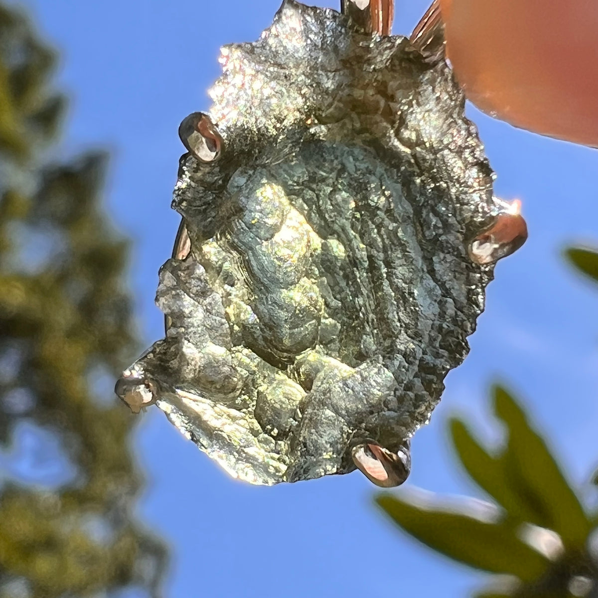 Raw Moldavite Pendant Sterling Silver #8772-Moldavite Life
