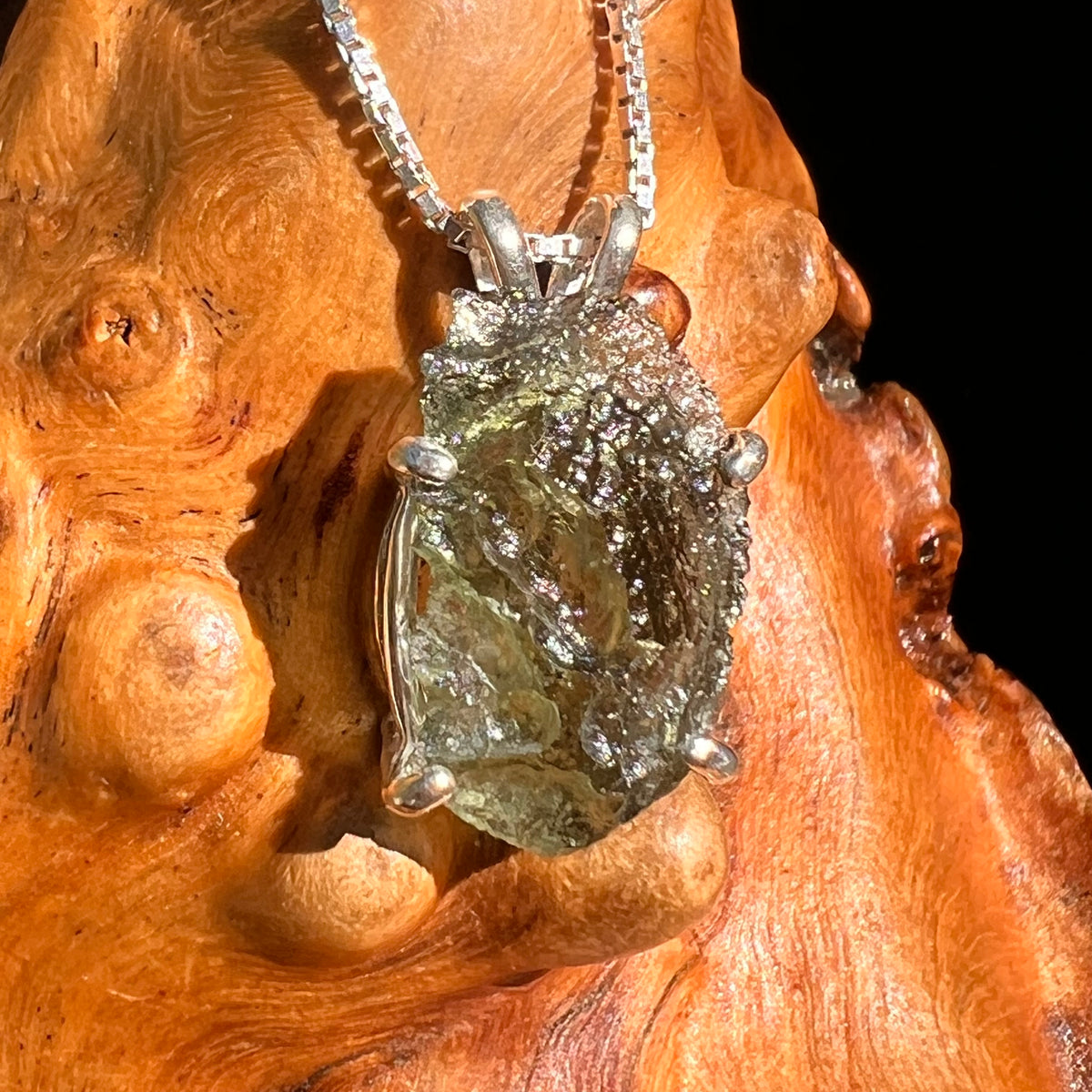 Raw Moldavite Pendant Sterling Silver #8772-Moldavite Life