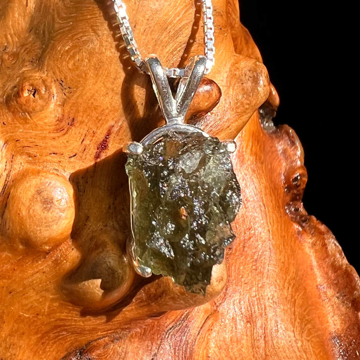 Raw Moldavite Pendant Sterling Silver #8774-Moldavite Life